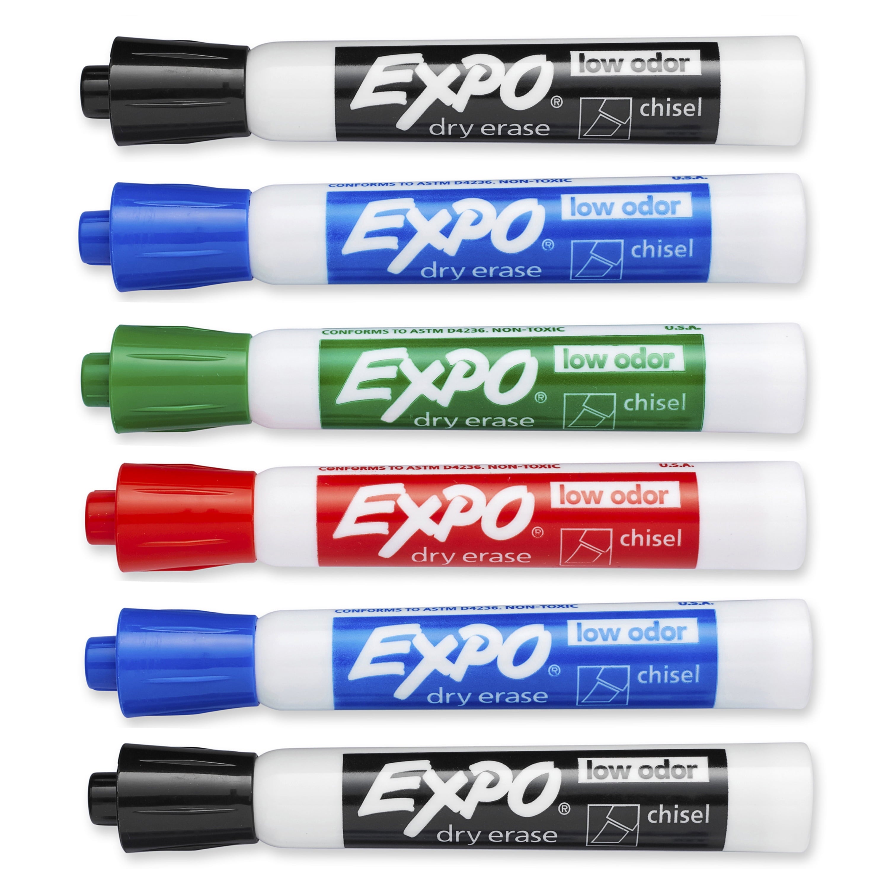 Expo Low Odor Dry Erase Markers, Chisel Tip, Assorted Colors, 6 Count