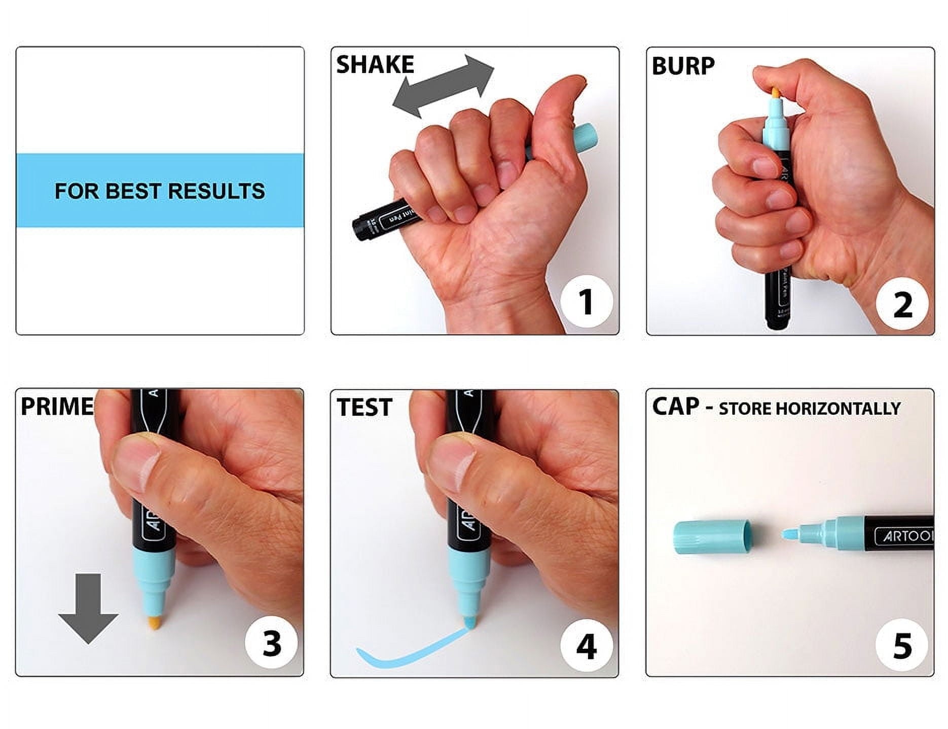 Tooli-Art Metallic Acrylic Paint Marker Pens Set, Fine Point, Assorted Colors, 24 Counts