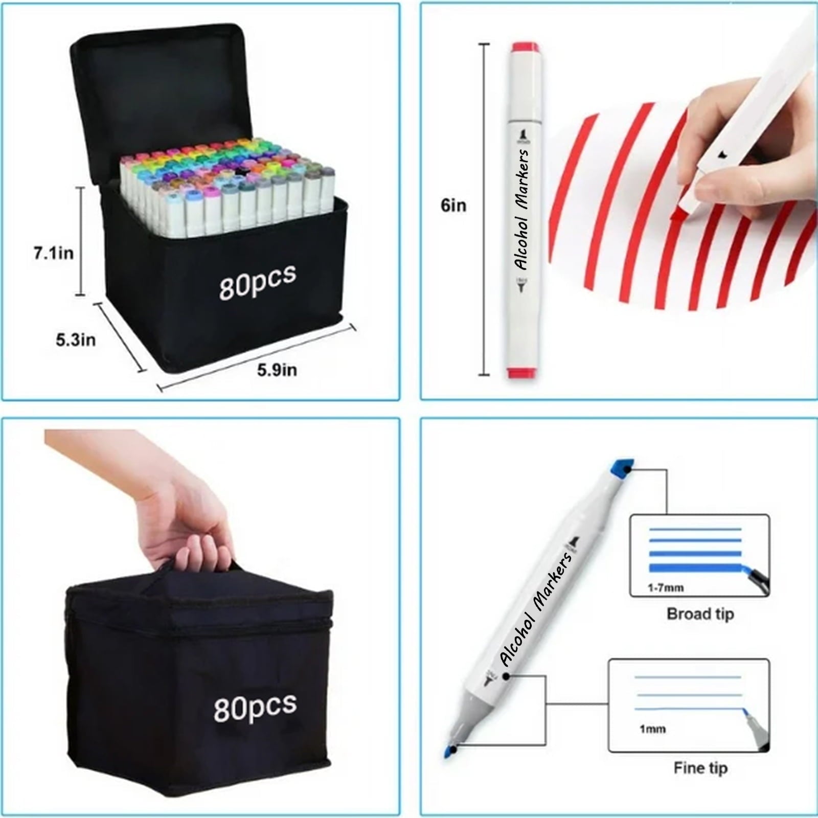 Panbear Alcohol Double-Ended Art Markers Set Dual Point, Assorted Colors, 80 Counts