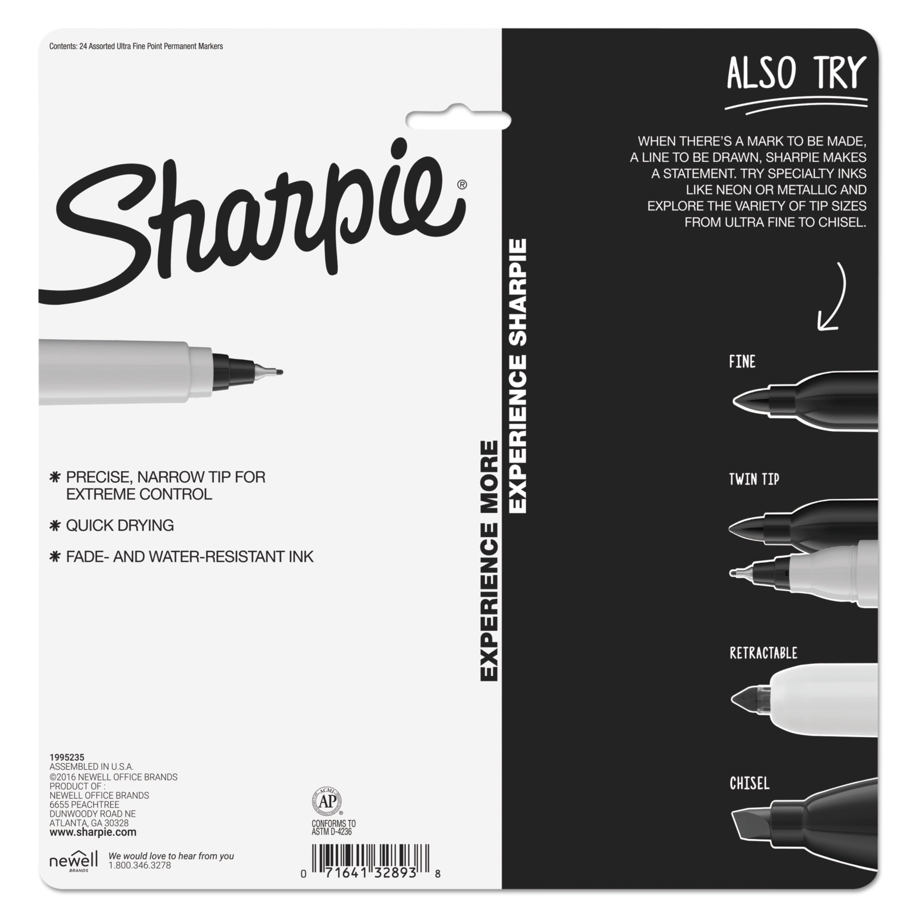 Sharpie Electro Pop Permanent Markers, Ultra Fine Point, Assorted Colors, 24 Count