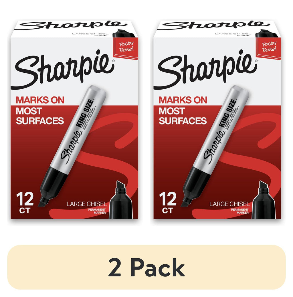 (2 pack) Sharpie King Size Permanent Markers, Large Chisel Tip, Black, 12 Count