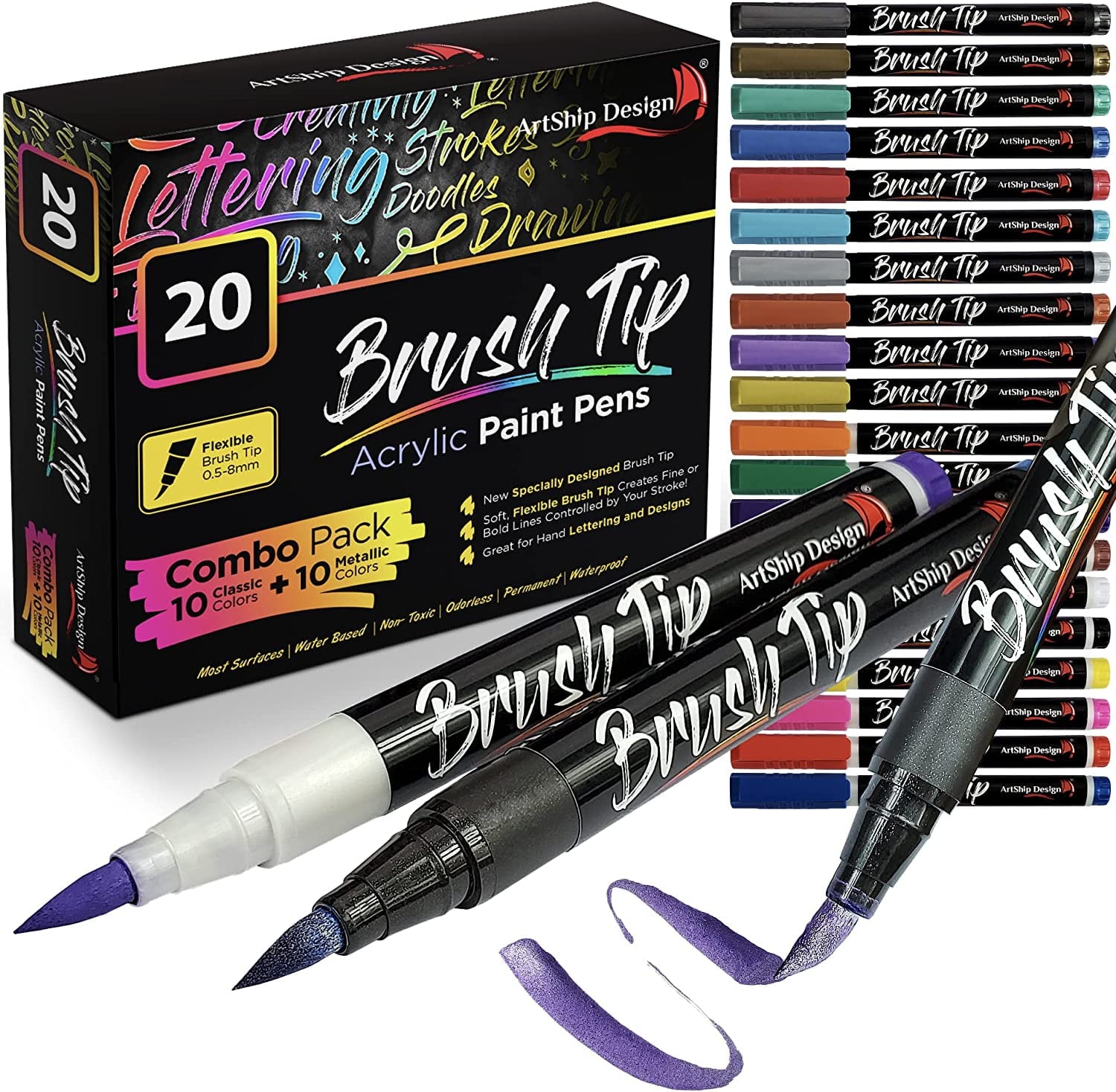 35 Premium Acrylic Paint Pens, Double Pack of Both Extra Fine & Medium Tip Paint Markers by ArtShip Design