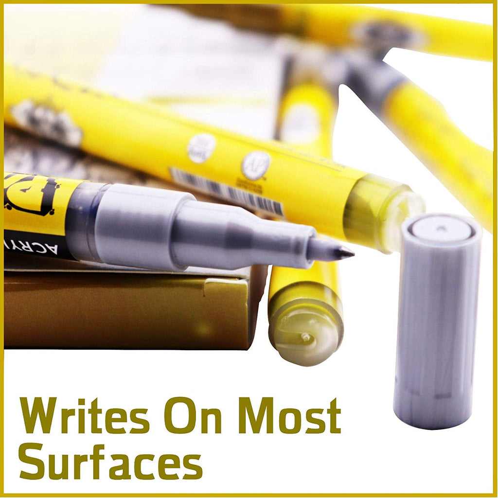 PINTAR Premium Acrylic Paint Pens - 3 Gold & 3 Silver(6-Pack) Extra Fine Tip(0.7) Rock Painting, Ceramic Glass, Wood, Paper, Fabric, Water Resistant Paint Set, Surface Pen, Craft Supplies, DIY Project