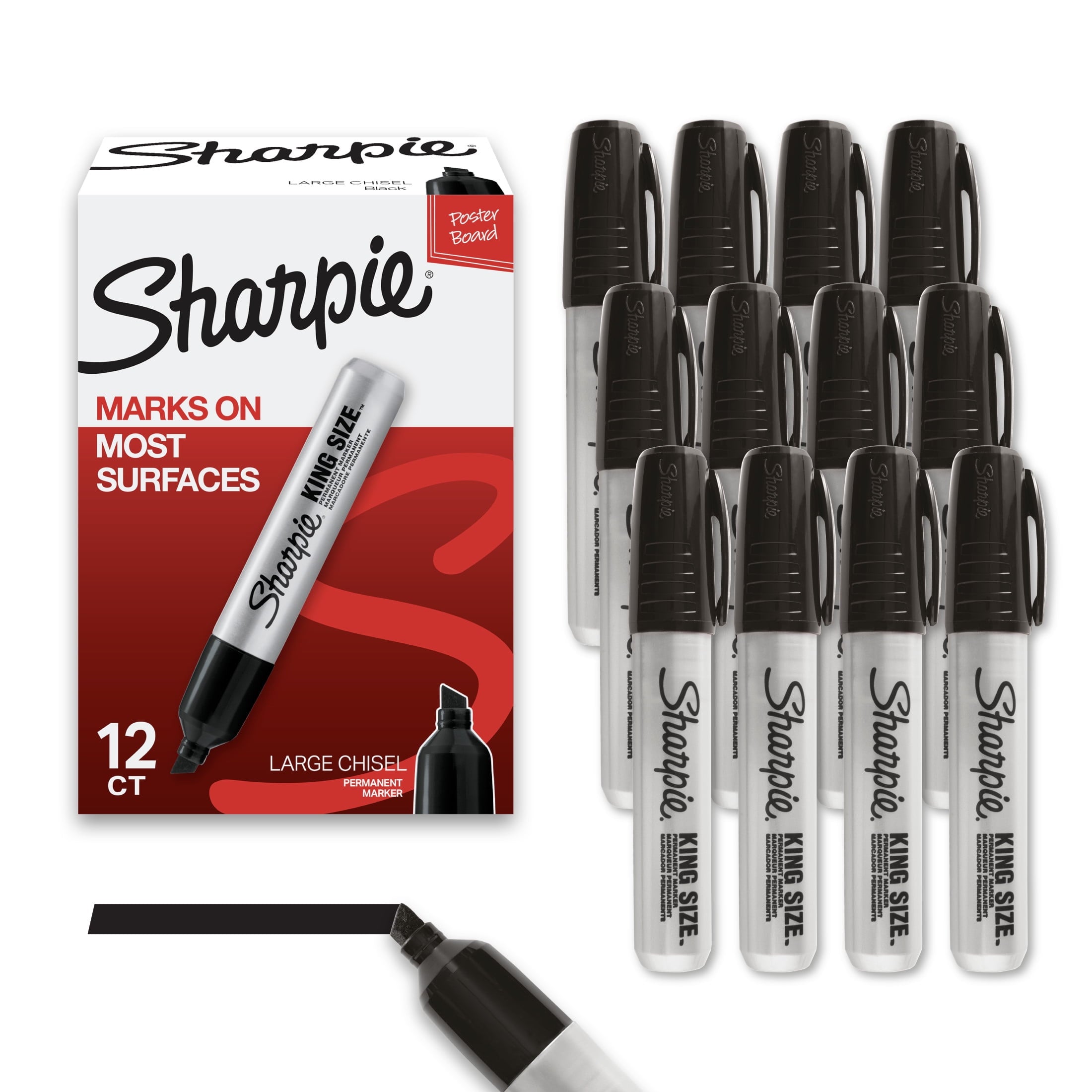 (2 pack) Sharpie King Size Permanent Markers, Large Chisel Tip, Black, 12 Count