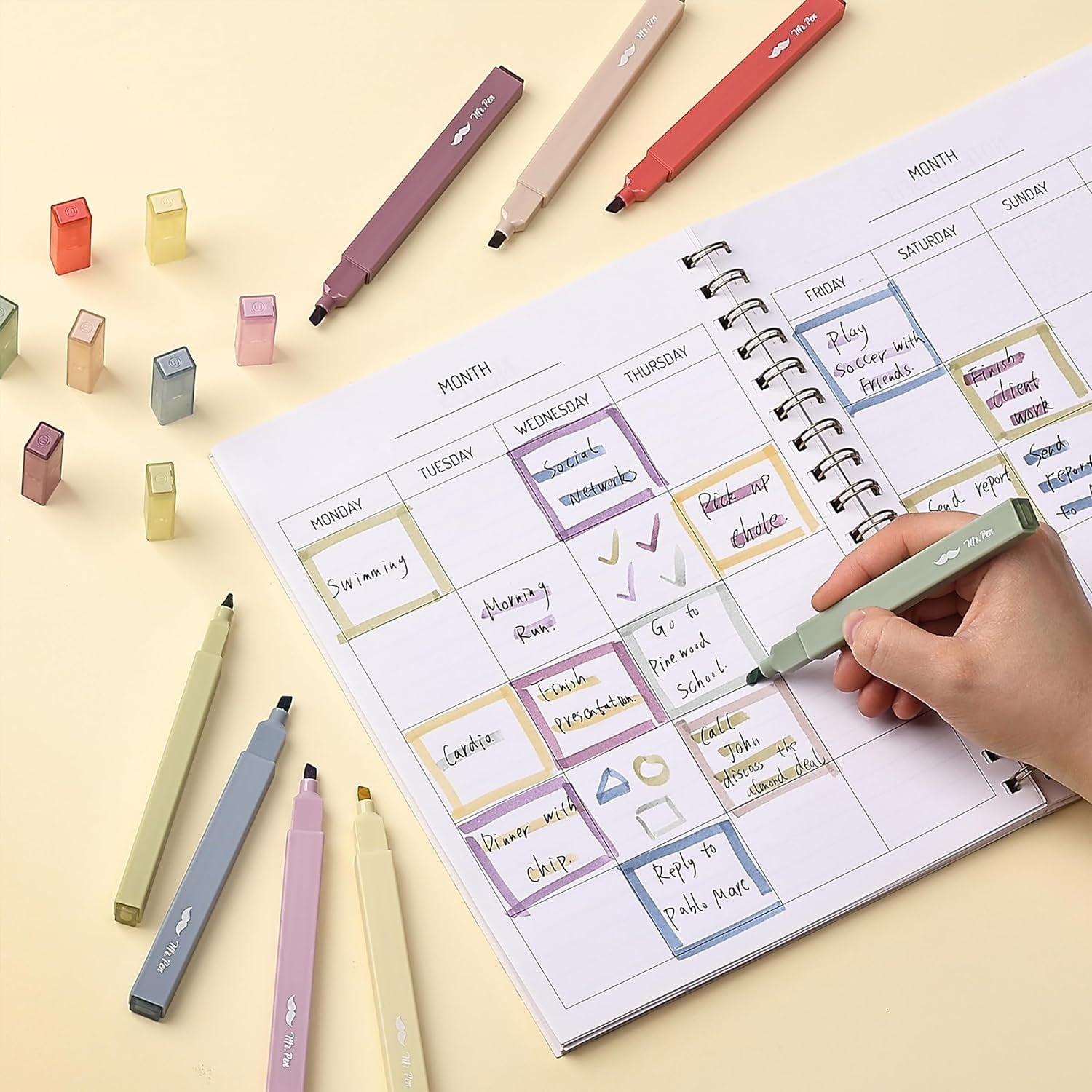 Mr. Pen- Aesthetic Highlighters, 8 Pcs, Chisel Tip, Muted Pastel Color