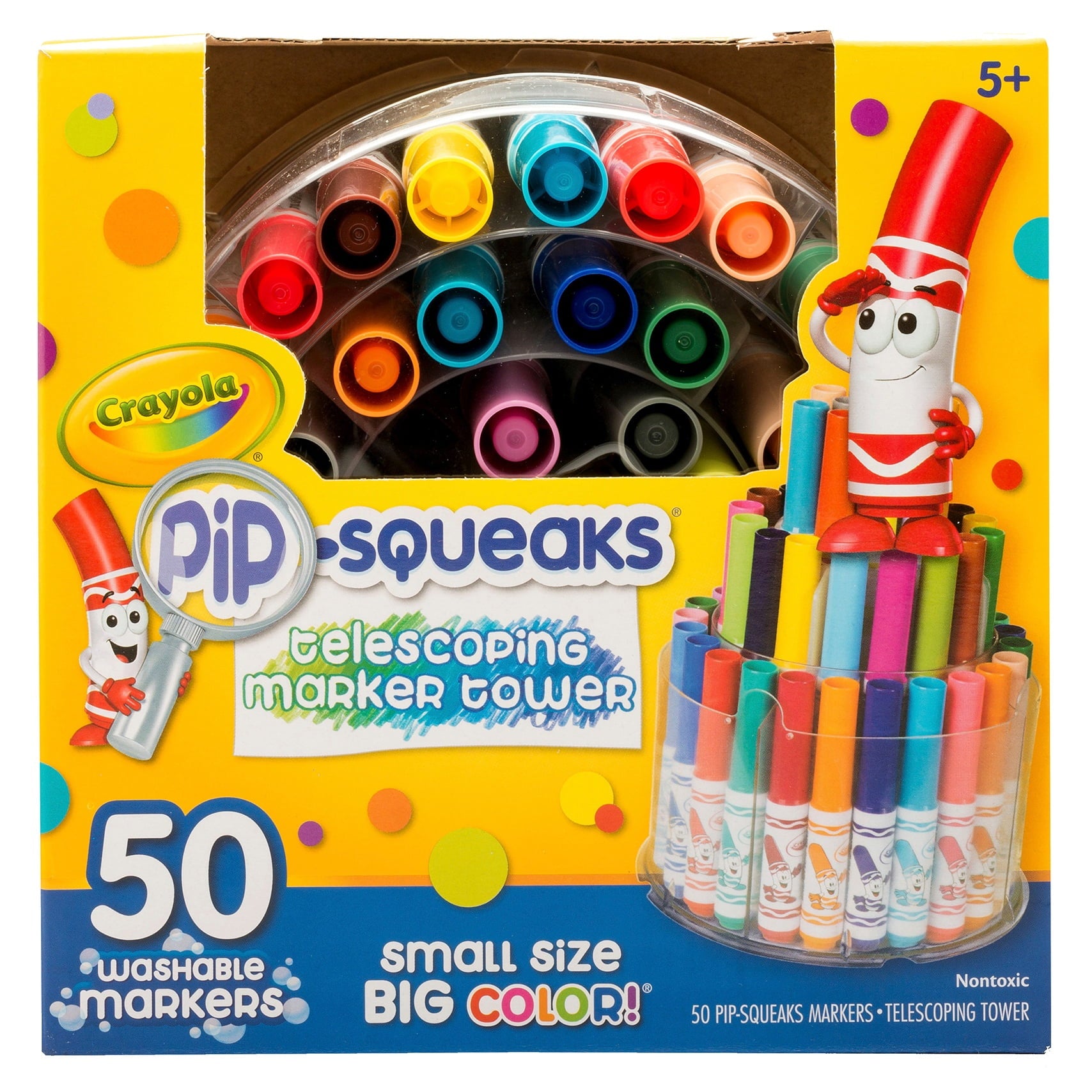 Crayola Pip Squeaks Marker Tower, Assorted Colors, 50 Washable Markers, Toys for Kids