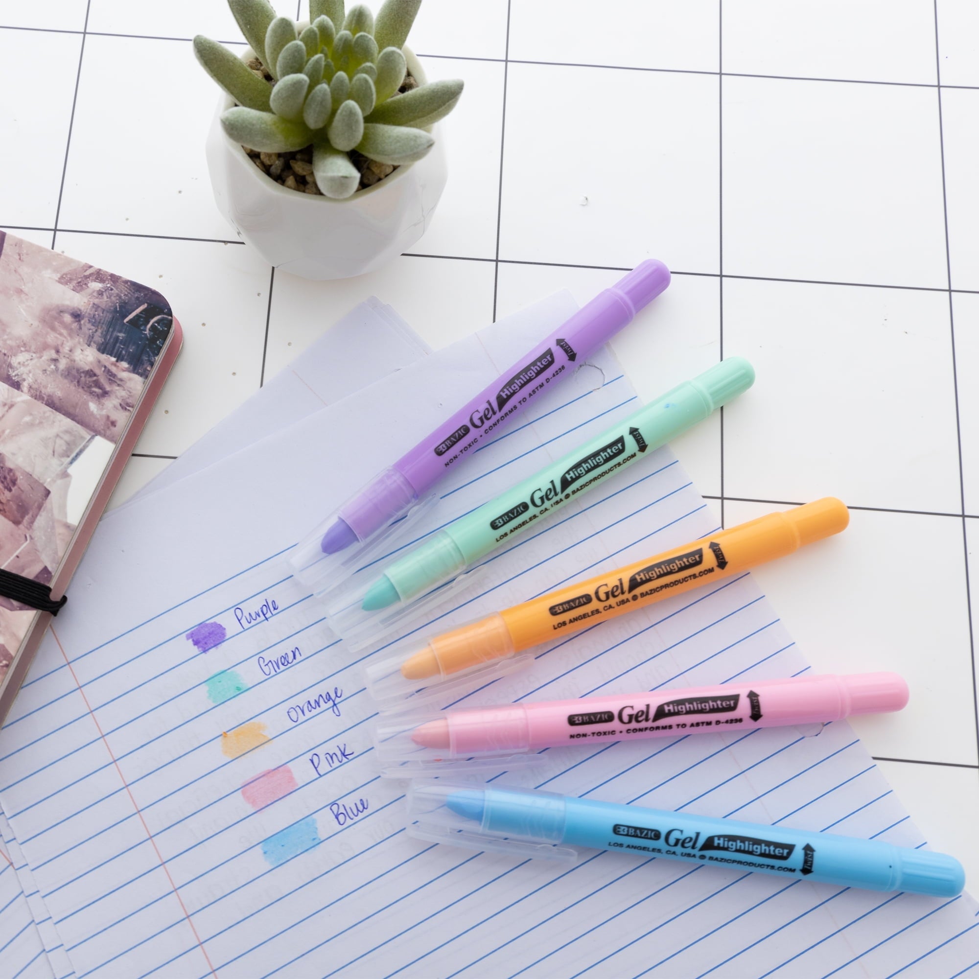 BAZIC Highlighter Gel Pen Bible Highlighter, No Bleed Pastel Highlighting Coloring Pen (5/Pack), 12-Packs