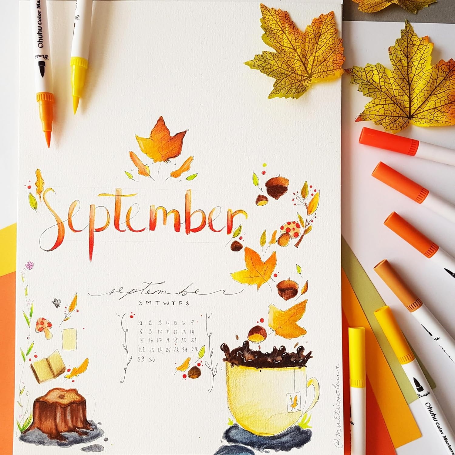 Ohuhu 36 Colors Dual Tips Brush Pens, Water Based Marker for Calligraphy Drawing Sketching