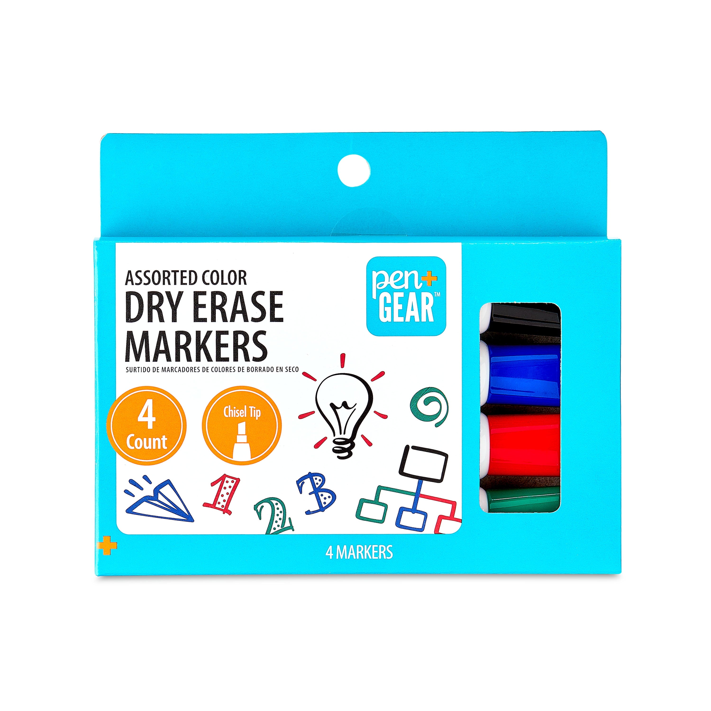 Pen+Gear Dry Erase Markers, Chisel Tip, Assorted Ink Colors, 4 Count