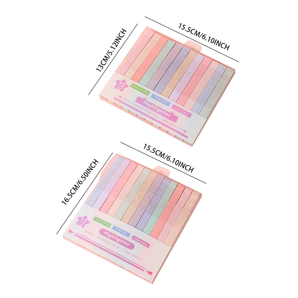 AQITTI 12Pcs Highlighters Aesthetic Pastel Highlighter&Single Double Headed Suit Set with Soft Pen Tip Highlighters and Pens No (Multicolor) 1Ml