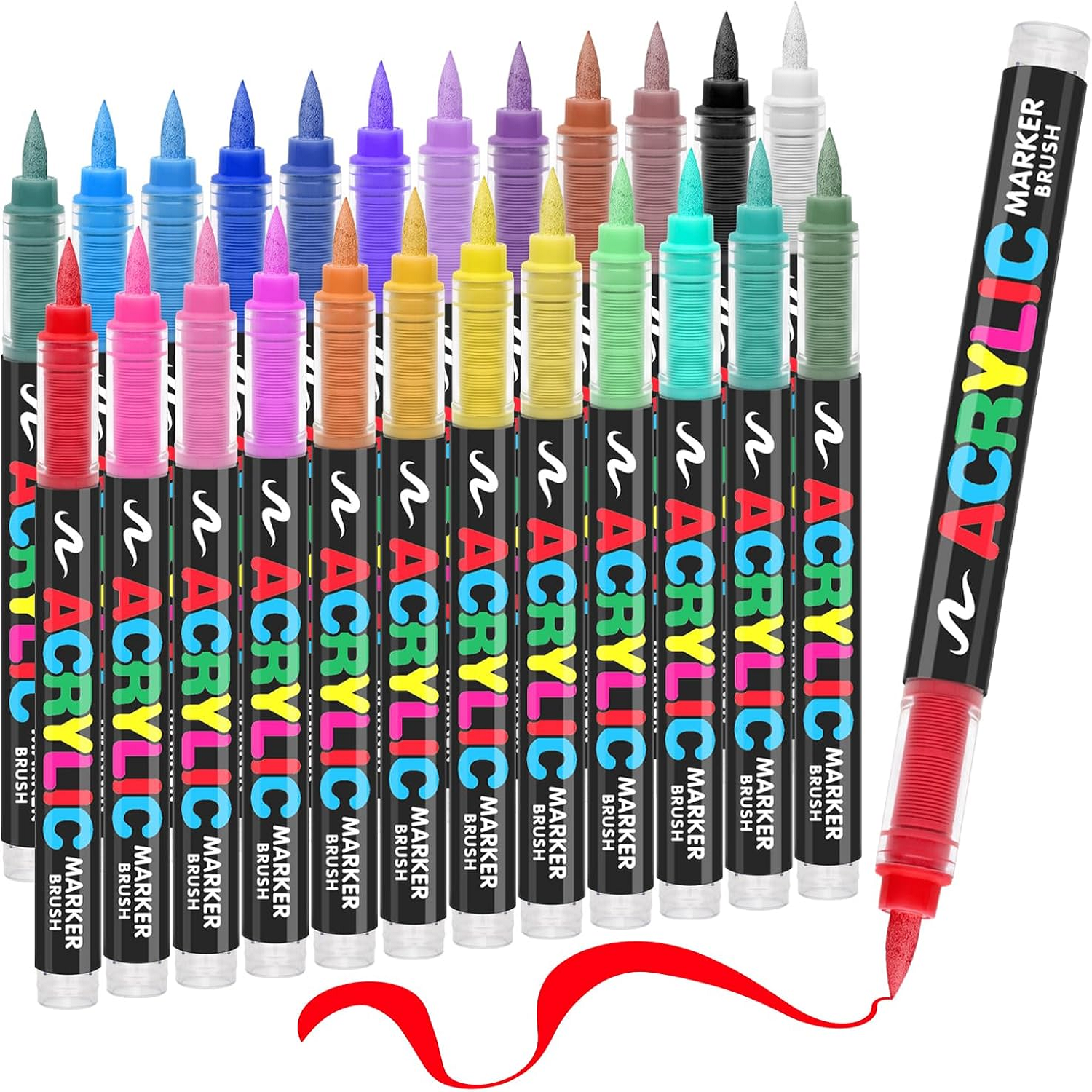 24 Colors Acrylic Paint Markers,Direct Liquid Soft Brush Tip Paint Pens and Paint Markers,Acrylic Paint Pens for Wood,Stone,Canvas,Glass,Fabric,Egg,Rock Painting and DIY Crafts Art Supplies