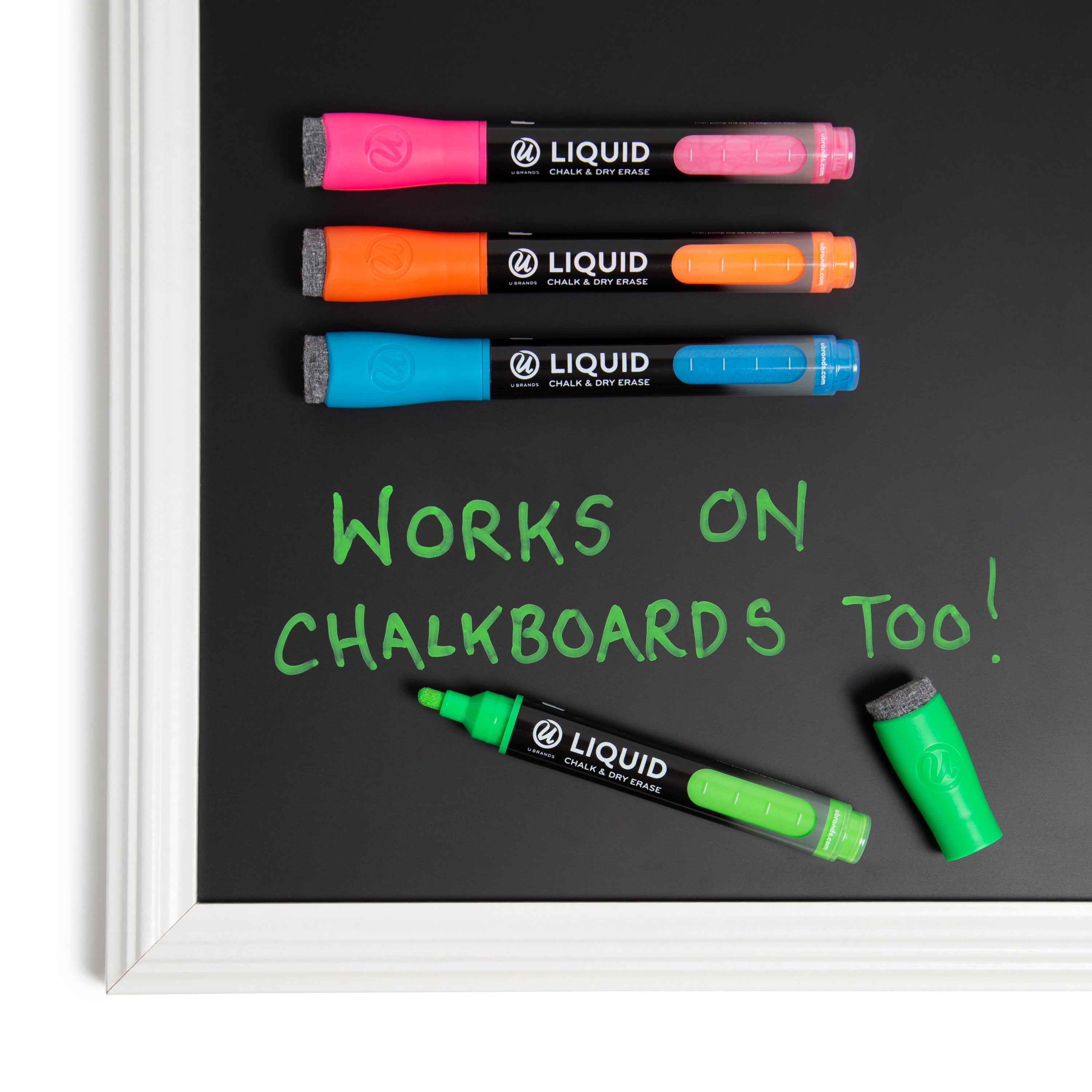 U Brands Liquid Chalk and Dry Erase Markers, Bullet Tip (3mm), Multi-Color, 4 Count