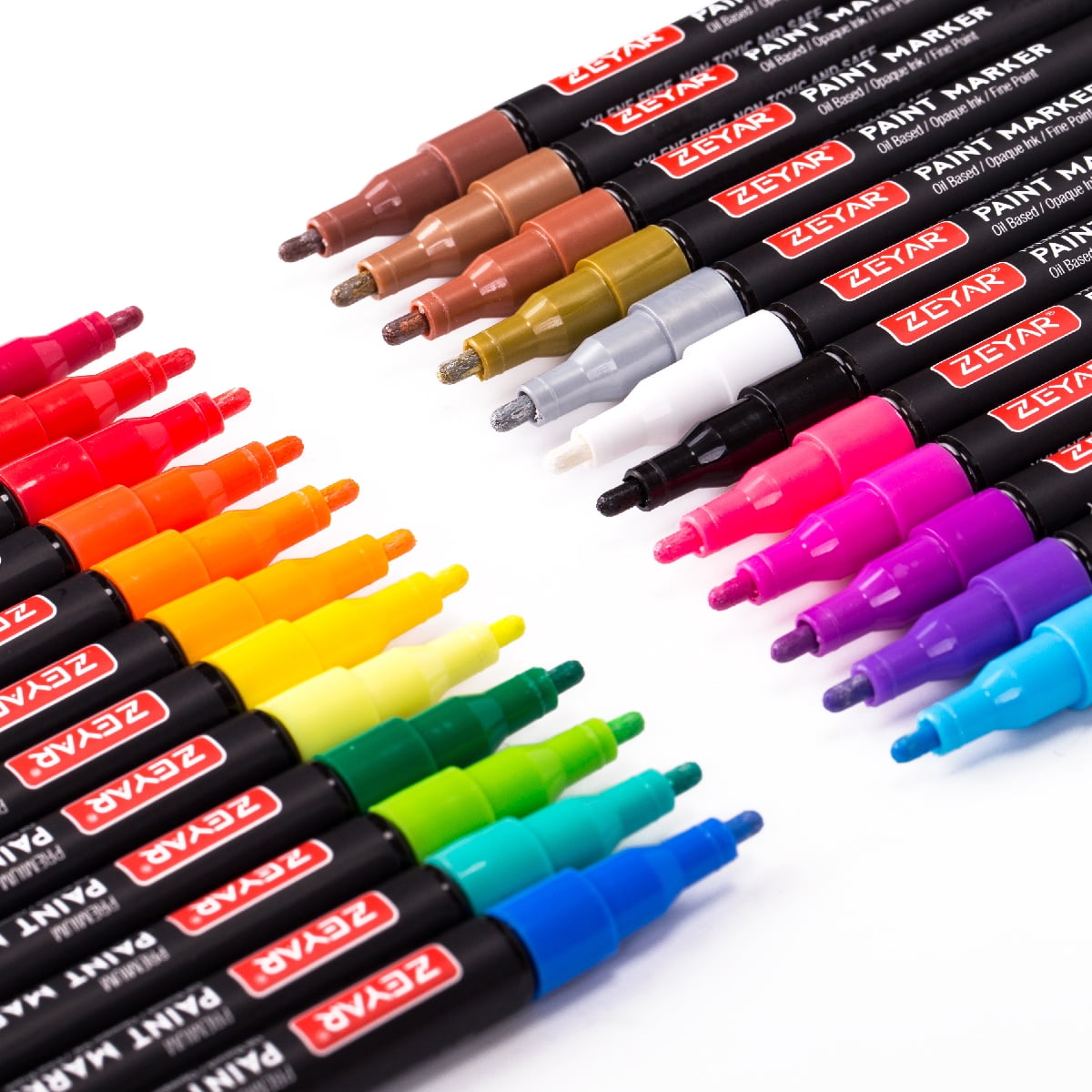 ZEYAR Paint Markers, Expert of Rock Painting, Fine Point 24 Colors, AP Certified. Permanent Ink & Waterproof, Works on Rock, Wood, Glass, Metal, Ceramic and More (24 Colors Fine Point)