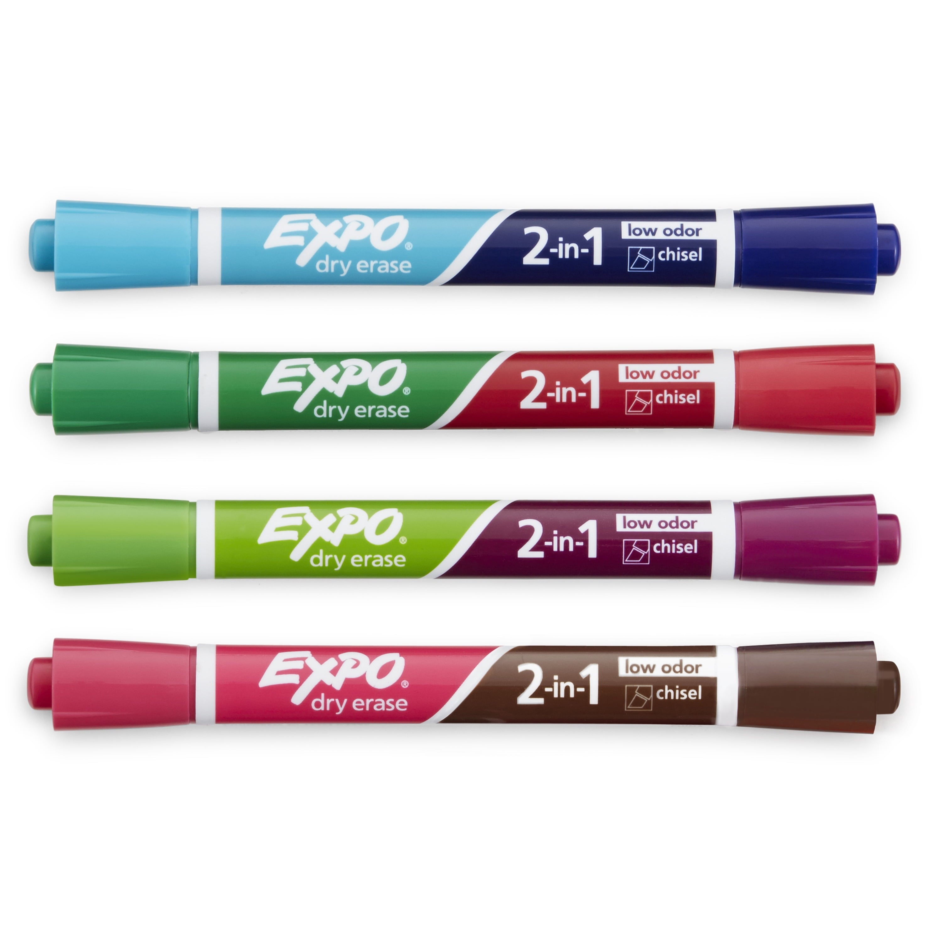 EXPO Dry Erase 2-in-1 Markers, Chisel Tip, Assorted, 4-Count