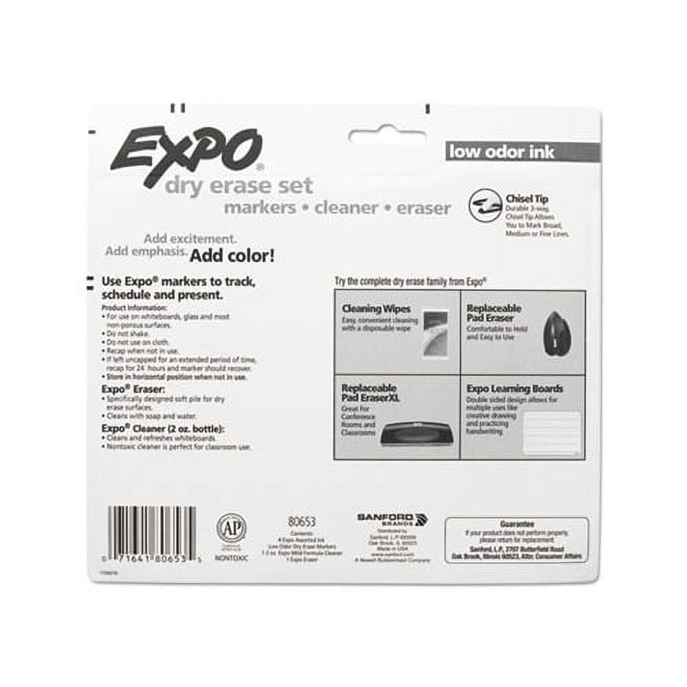 Low-Odor Dry Erase Marker Starter Set Broad Chisel Tip, Assorted Colors, 4/Set