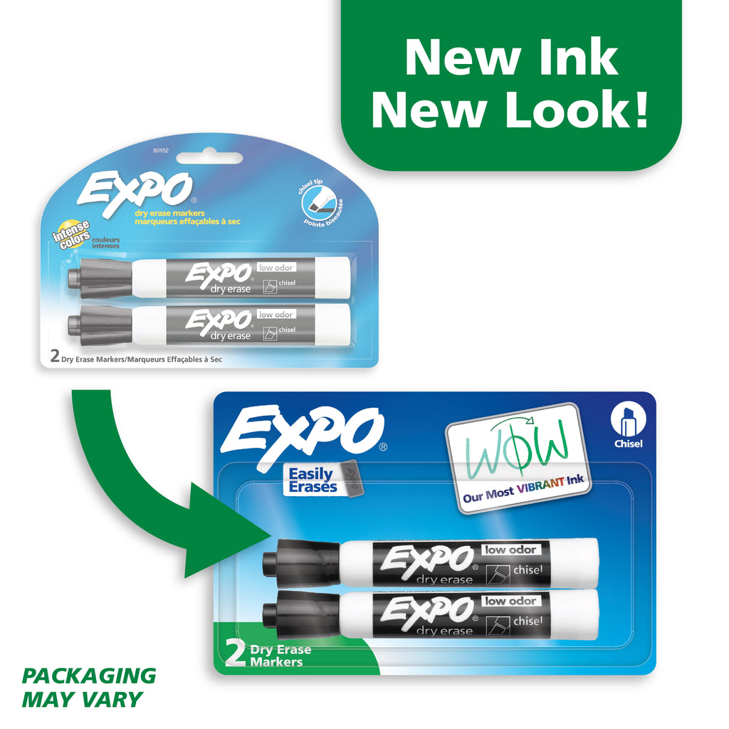 EXPO Dry Erase Markers, Chisel Tip, Black, 2 Count