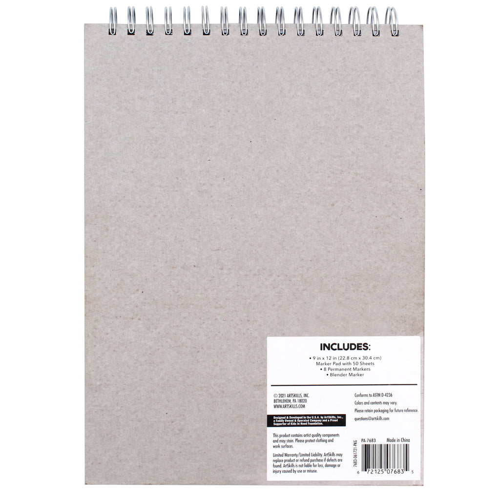 ArtSkills Dual Tip Alcohol Marker Set with 9" x 12" Paper Pad, Art Markers, 10 Pieces