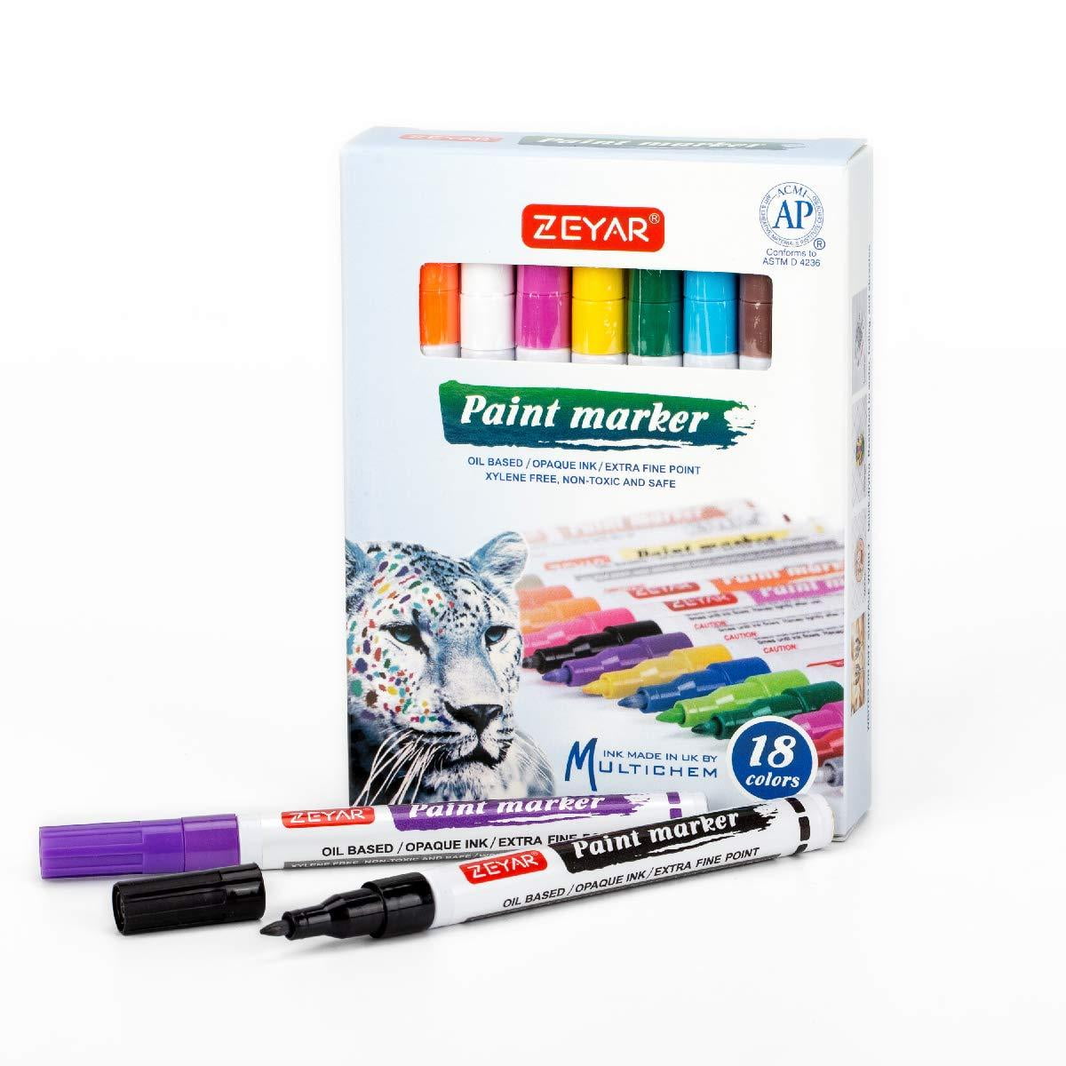 ZEYAR Paint Markers, AP Certified, Extra Fine Point, 18 colors, Permanent &amp; Waterproof ink, Works on Rock, Wood, Glass, Metal and Ceramic and Almost All Surfaces