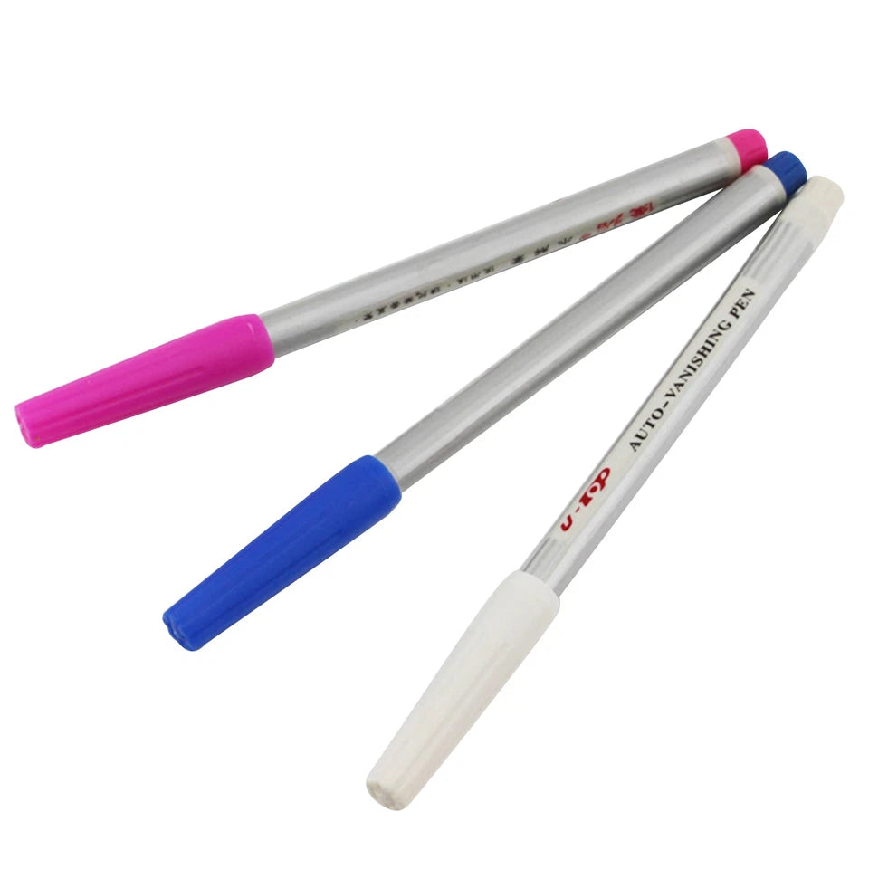 3Pcs(White, Blue, Pink) Water Erasable Vanishing Fabric Marker Cloth Ink Pen