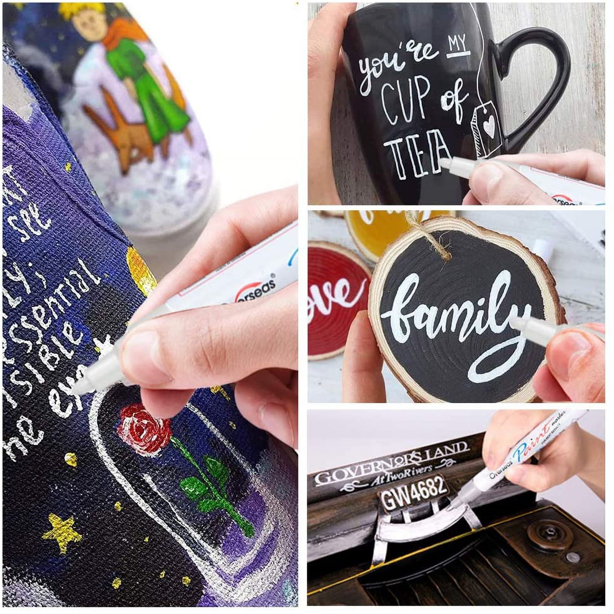 White Paint Markers Pens - Single color 6 Pack Permanent Oil Based Paint Pen, Medium Tip, Quick Dry and Waterproof Marker for Rock, Wood, Fabric, Plastic, Canvas, Glass, Mugs, Canvas, Glass