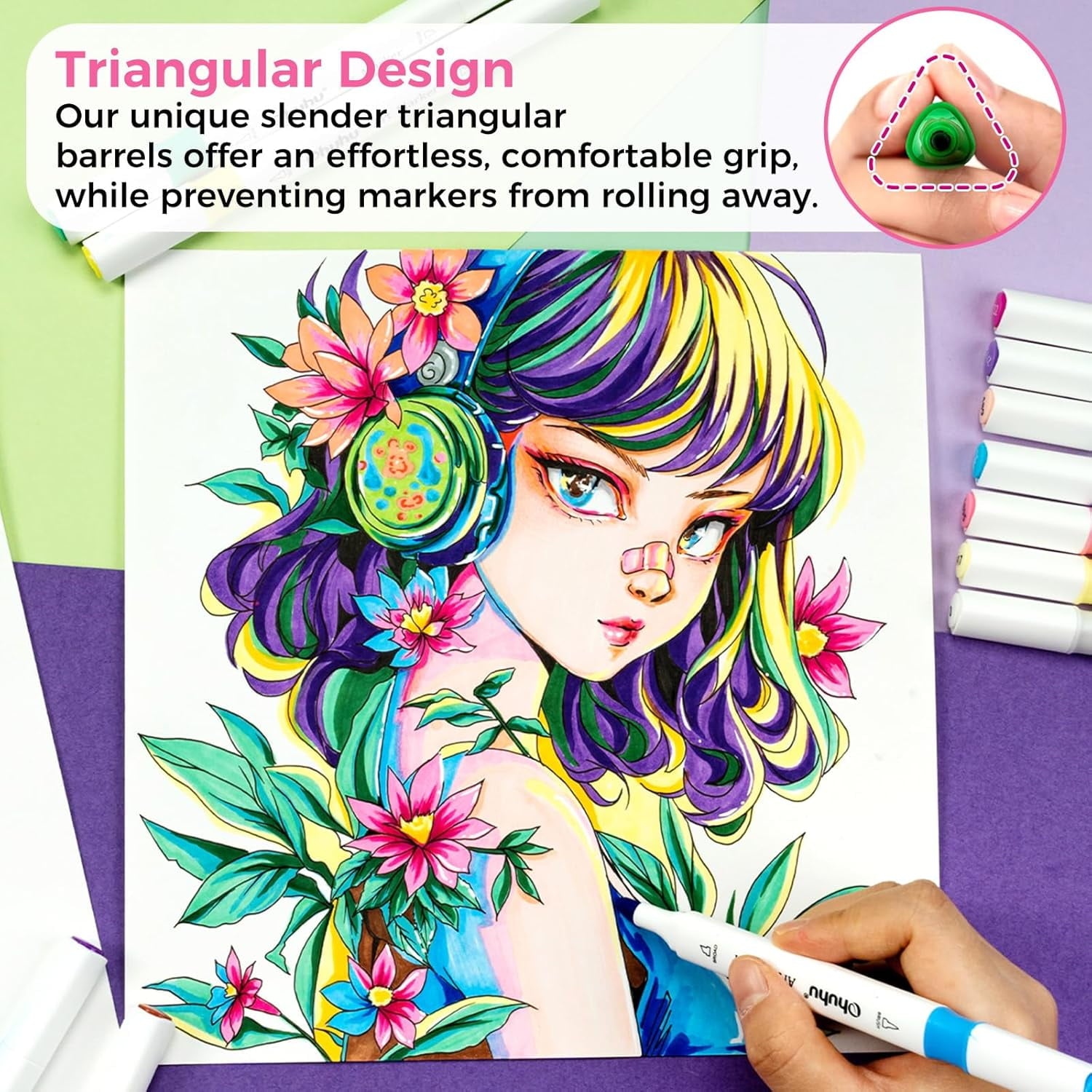 Ohuhu 48-color Double Tipped Chisel & Fine Alcohol-Based Art Marker Set for Adults Coloring Illustration