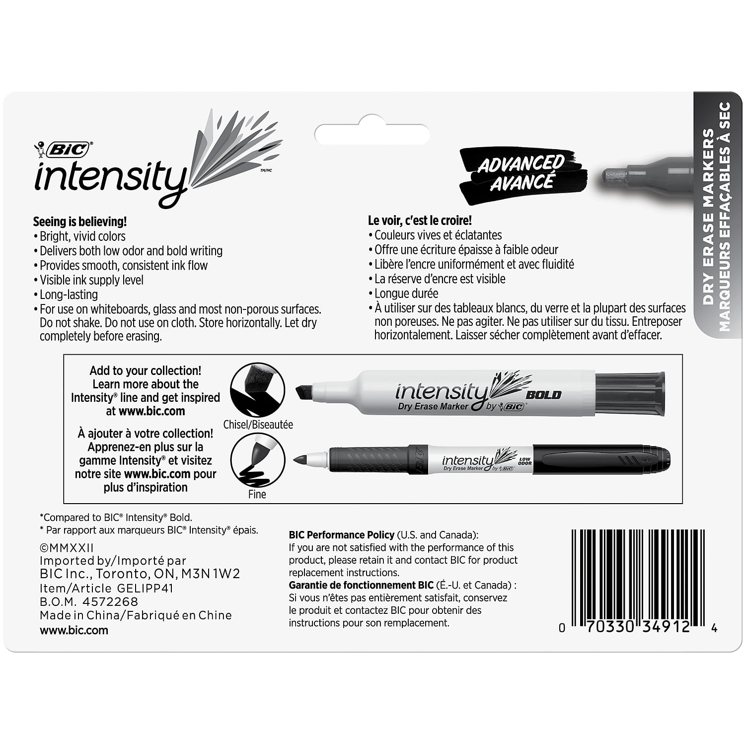 BIC Intensity Advanced Dry Erase Marker Bullet Tip Assorted Colors 71293
