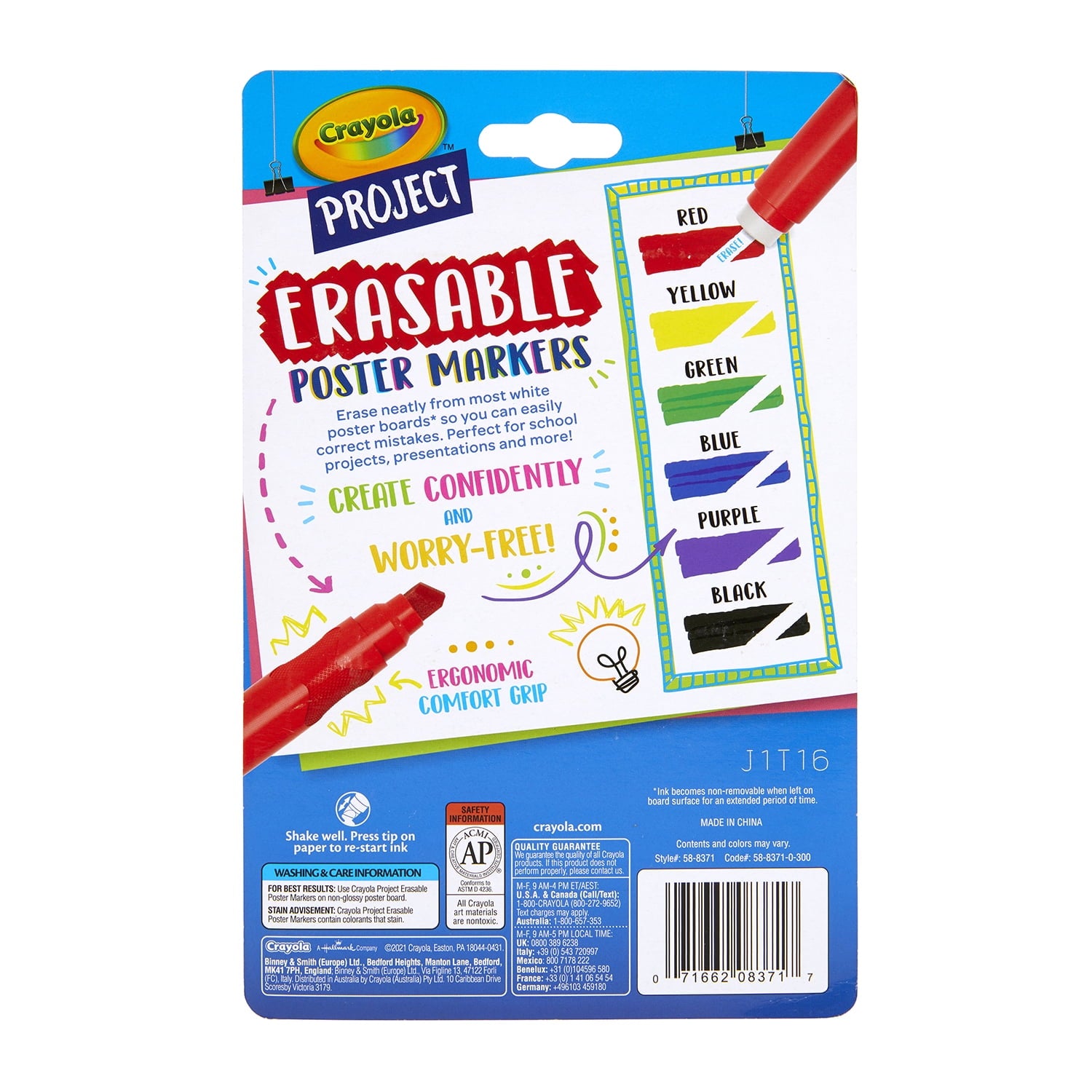Crayola Erasable Poster Markers, Poster Board Markers, 6 Ct, School Supplies for Teens, Arts & Crafts Supplies, Gift