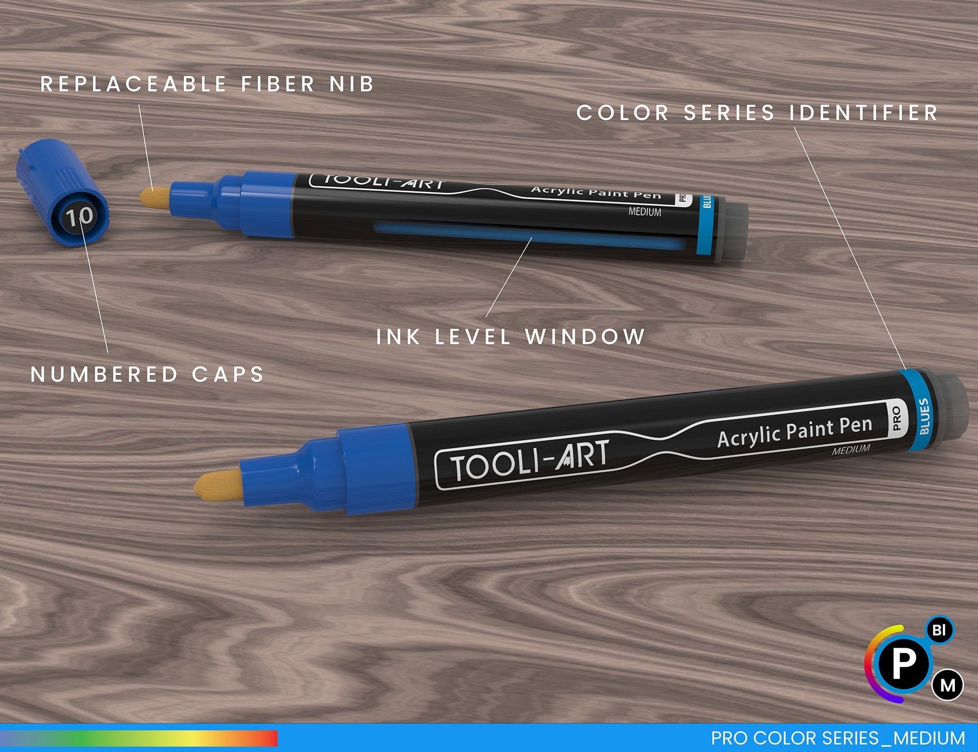 Tooli-Art Acrylic Paint Pens Blues and Purple Pro Color Series with 3mm Medium Tip Marker Set of 22