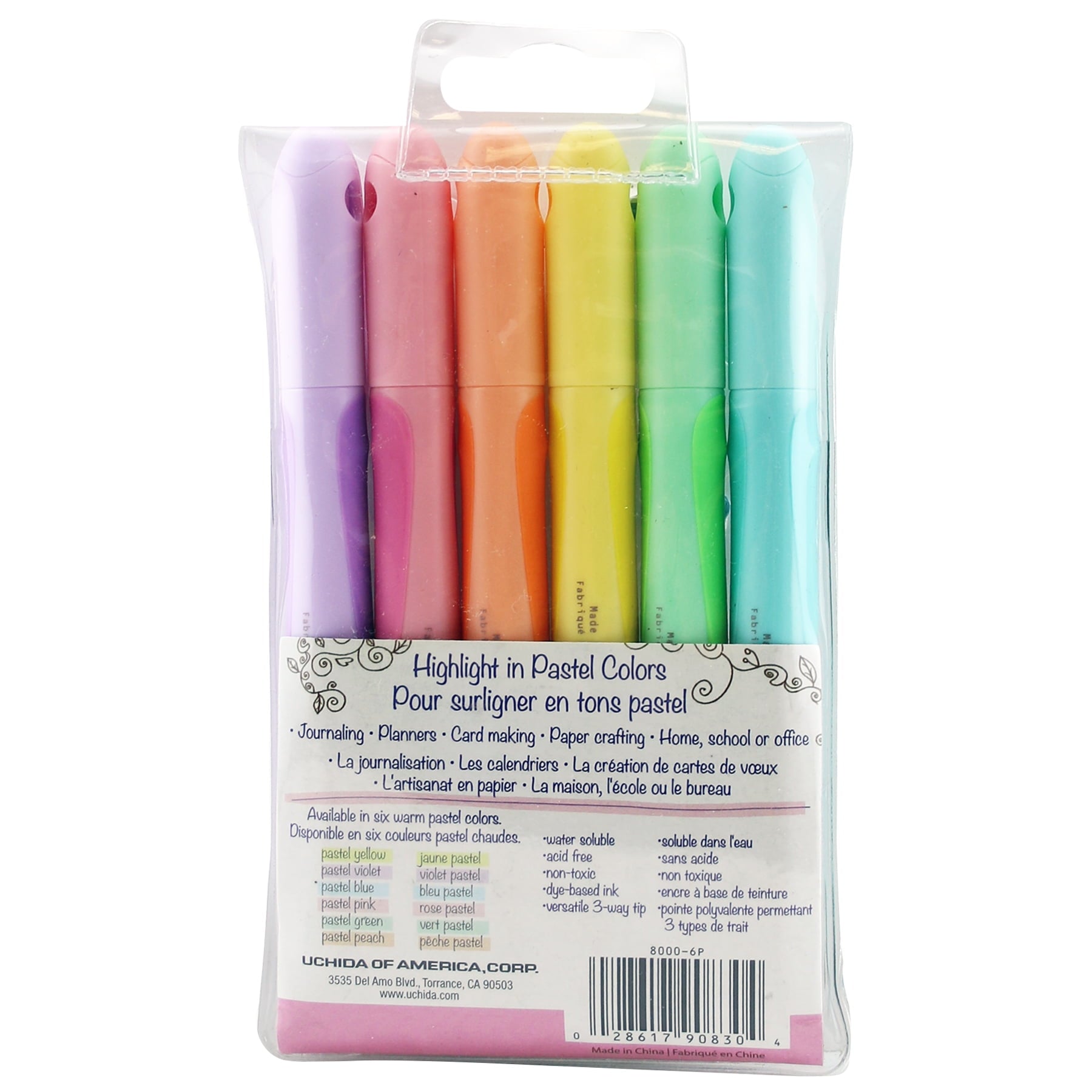 Marvy Uchida Pastel Liner, Chisel Tip, Assorted Colors, 6 Pc Set, 8000-6P