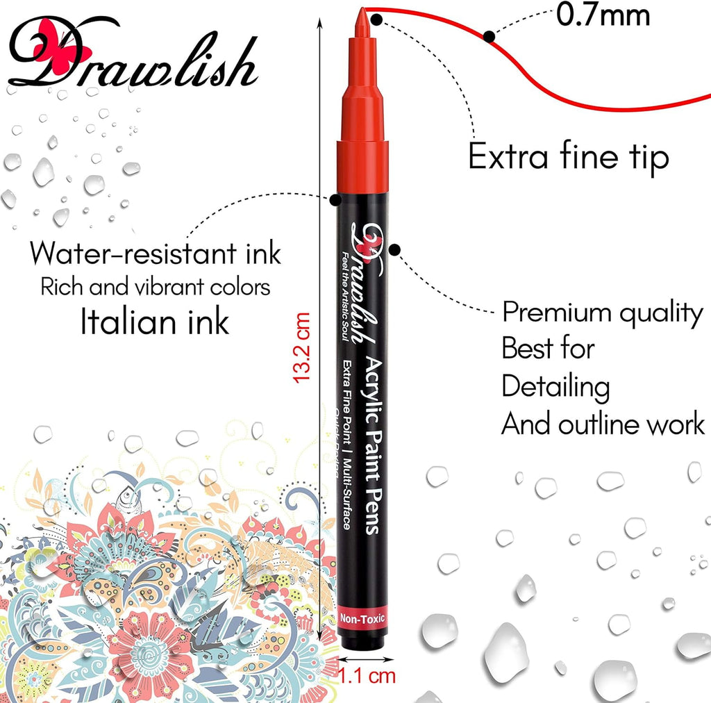 Acrylic Paint Pens for Rock Painting - Set of 12 Acrylic Markers - 0.7mm Tip with Extra Fine Point & Water-Based Ink - Ideal Paint Marker for Ceramic, Fabric, Porcelain, Wood, Canvas & DIY Mug Design