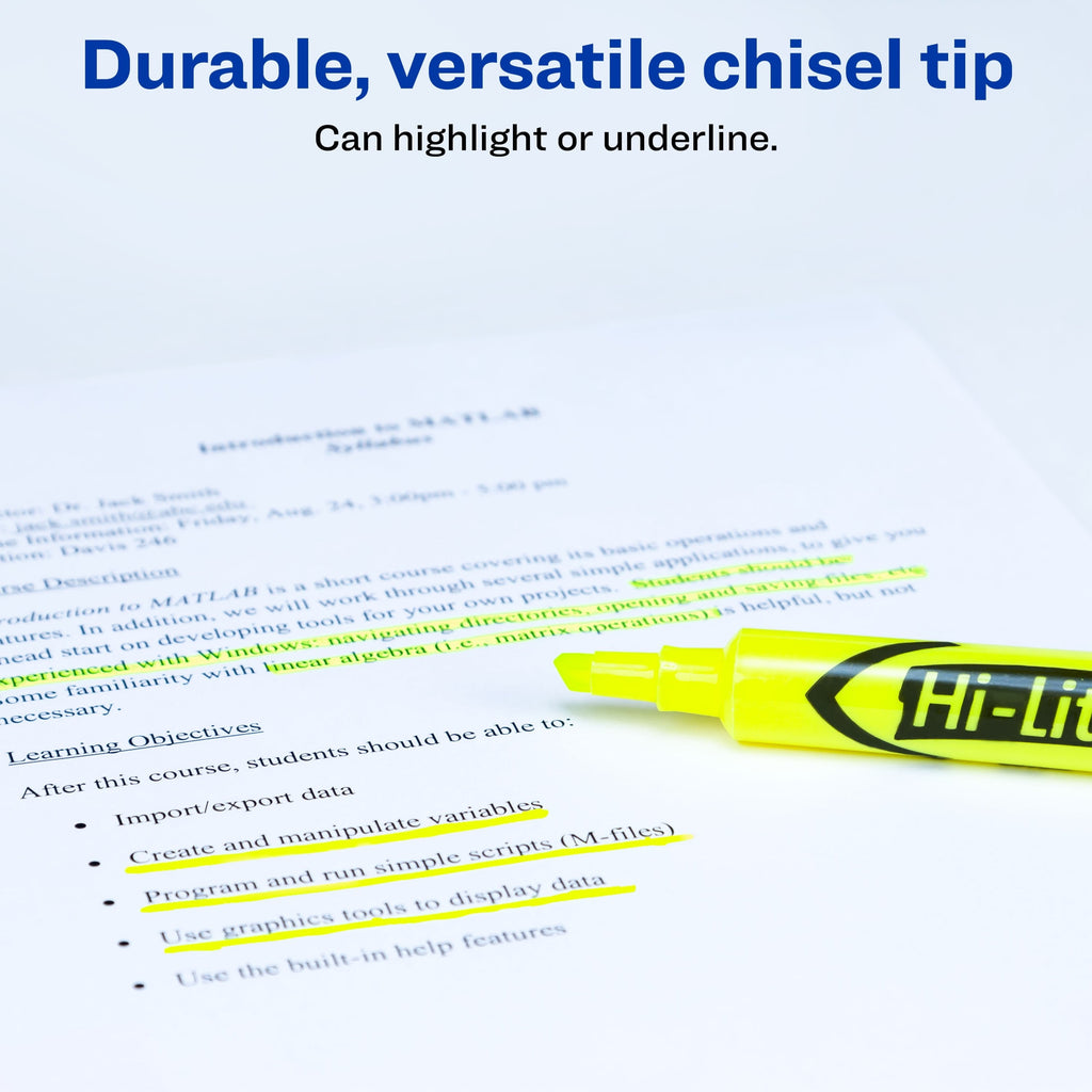 Avery Hi-Liter Desk-Style Highlighters, SmearSafe, Chisel Tip, 2 Yellow Highlighters (24081)