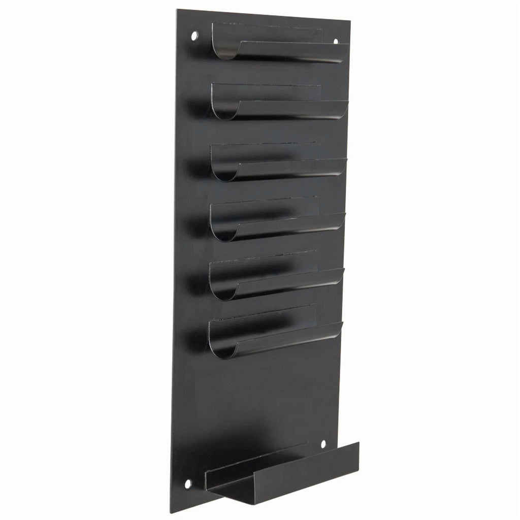 6-Slot Wall Mounted Metal Dry Erase Marker & Eraser Vertical Storage, Black