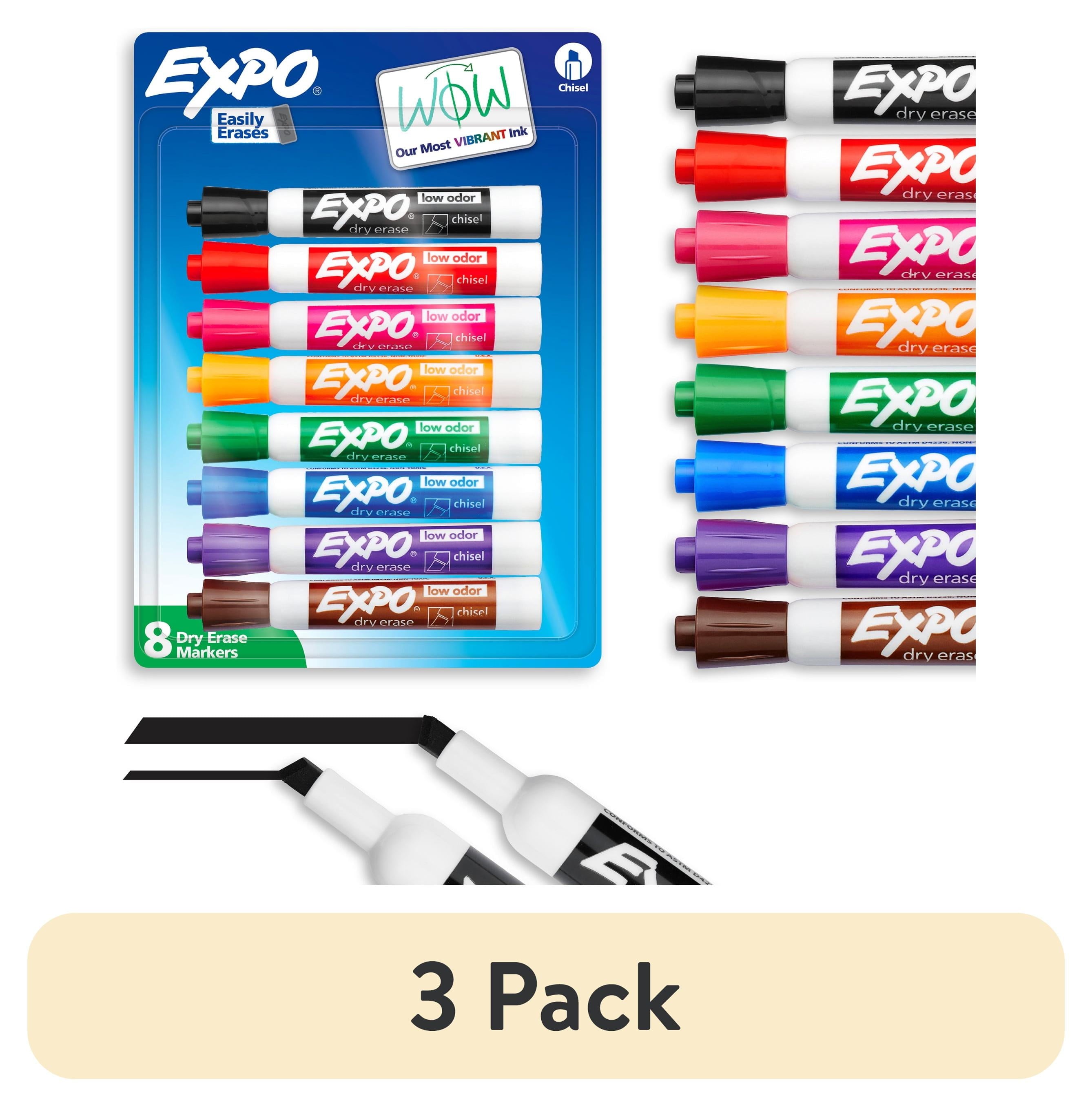 (3 pack) EXPO Dry Erase Markers, Chisel Tip, Assorted Colors, 8 Count