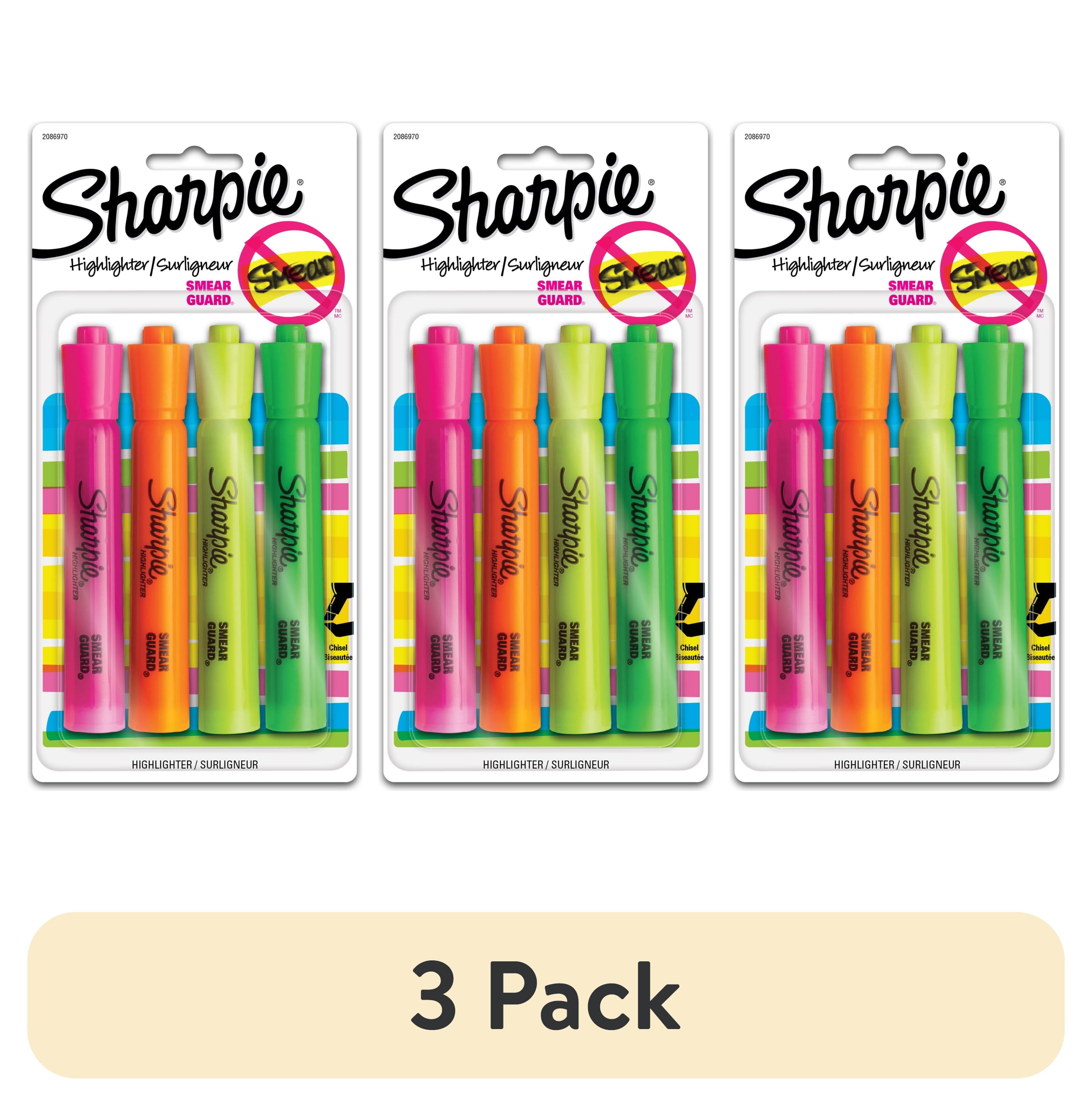 (3 pack) Sharpie Tank-Style Highlighters, Chisel Tip, Assorted, 4 Count