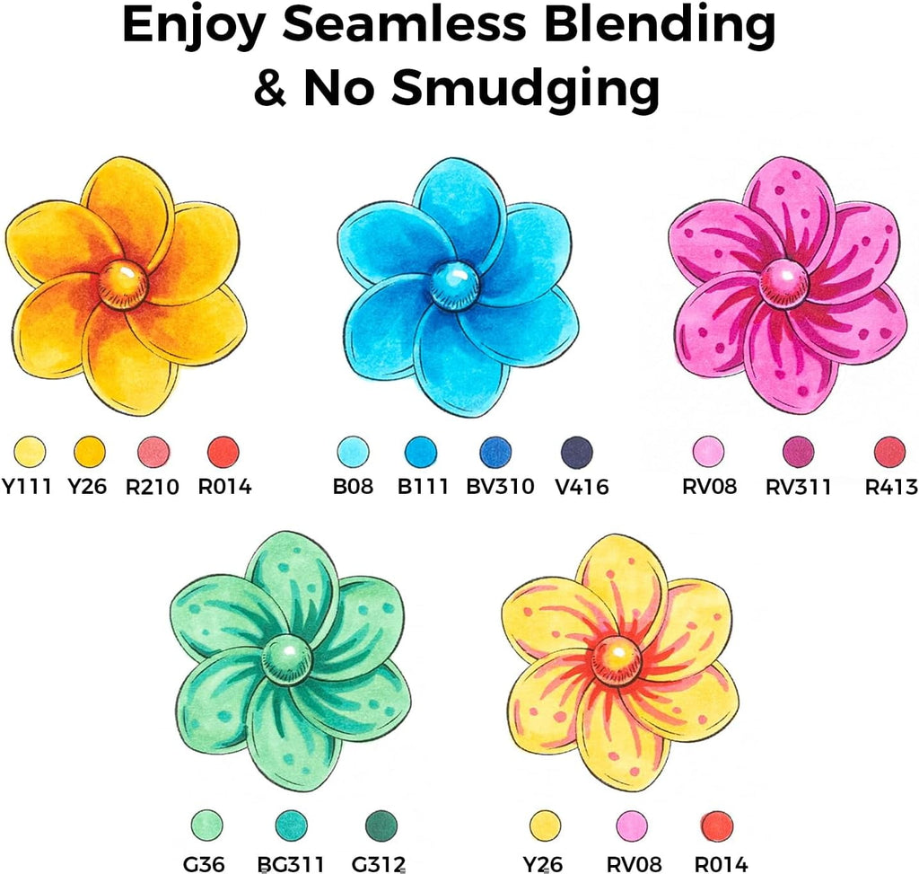 Ohuhu 24 Basic Alcohol Markers, Brush & Fine Tip, with Blender, for Sketching & Illustration, Honolulu B