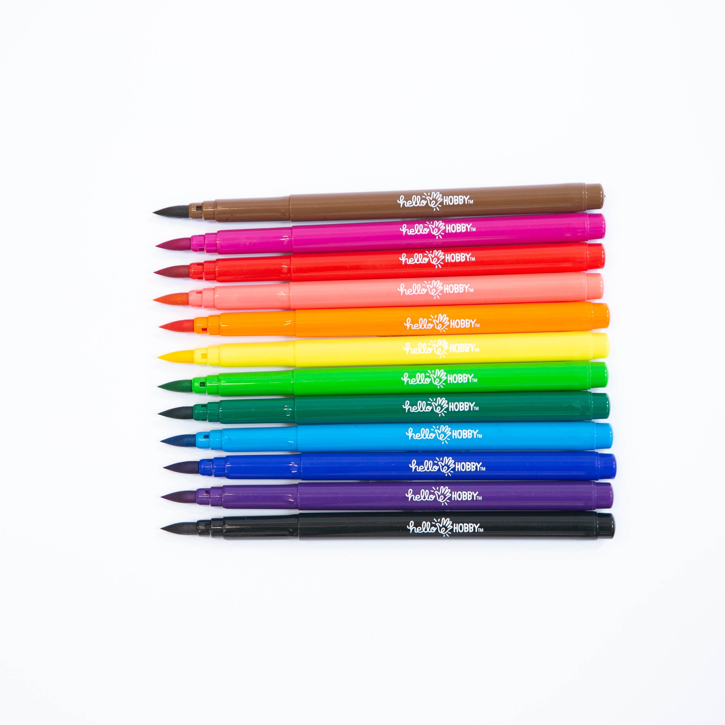Hello Hobby Brush Markers with Washable Ink, Bullet Tip, Assorted Classic Colors, 12 Pieces