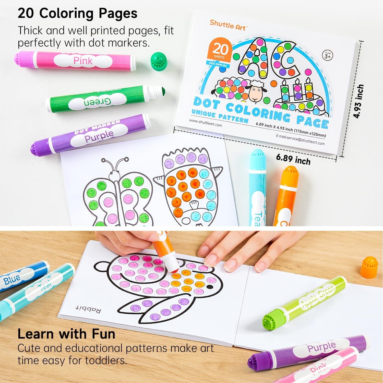 Shuttle Art Washable Dot Markers 26 Colors with Free Activity Book, Fun Art Supplies, Non Toxic Water-Based Paint Daubers, Dot Art Markers