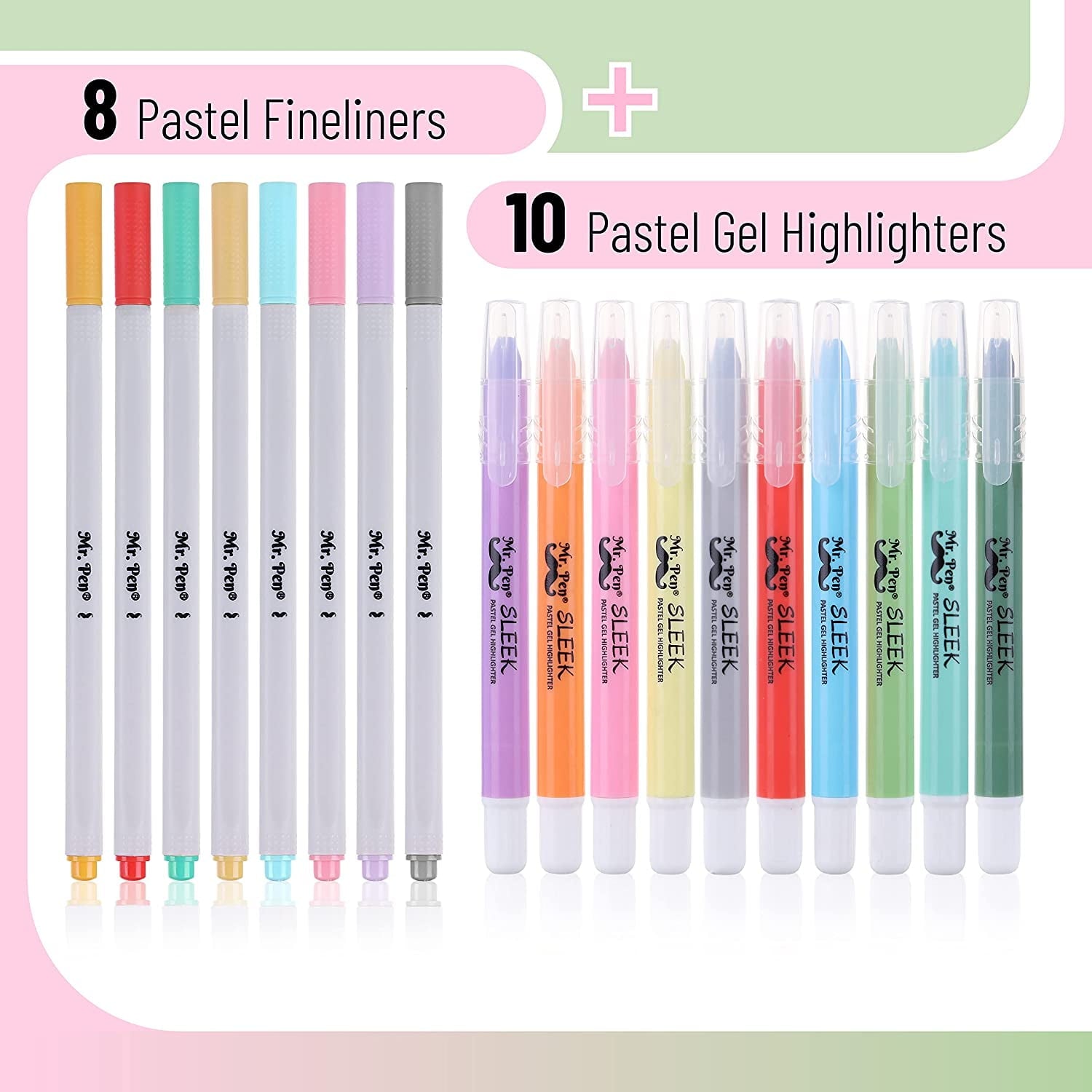 Mr. Pen- Bible Gel Highlighters and Fineliner Pens No Bleed, Pastel Colors, 18 Pcs, Bible Journaling Kit