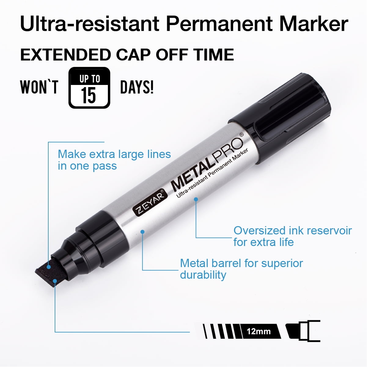 ZEYAR Permanent Markers, JUMBO Size, Set of 2, Premium Waterproof & Smear Proof Markers, Quick Drying- Great on Plastic,Wood,Stone,Metal and Glass for Doodling and Marking(Black)