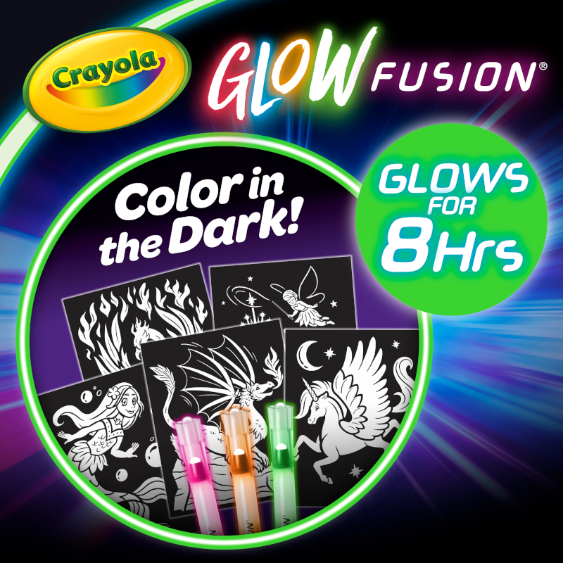 Crayola Glow Fusion Mythical Creatures, Glow in The Dark Coloring Set, Dragon Craft Set, Gift for Boys and Girls
