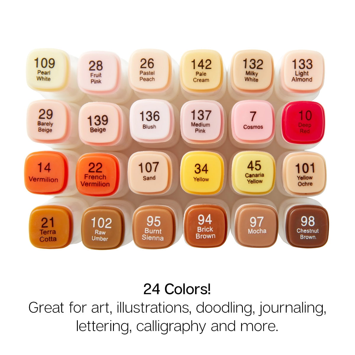 KINGART&reg; PRO Double-Ended Art Alcohol Markers, 24 Bright Palette Colors with Both Fine & Chisel Tips and Superior Blendability