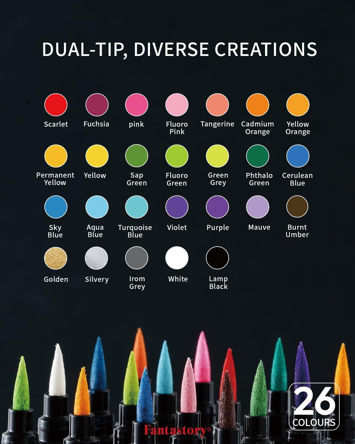 Fantastory Dual Tip Acrylic Paint Marker Set, 26 Colors, for Rock Painting, Wood, Glass, Ceramic, Canvas, Card Making and DIY Crafts