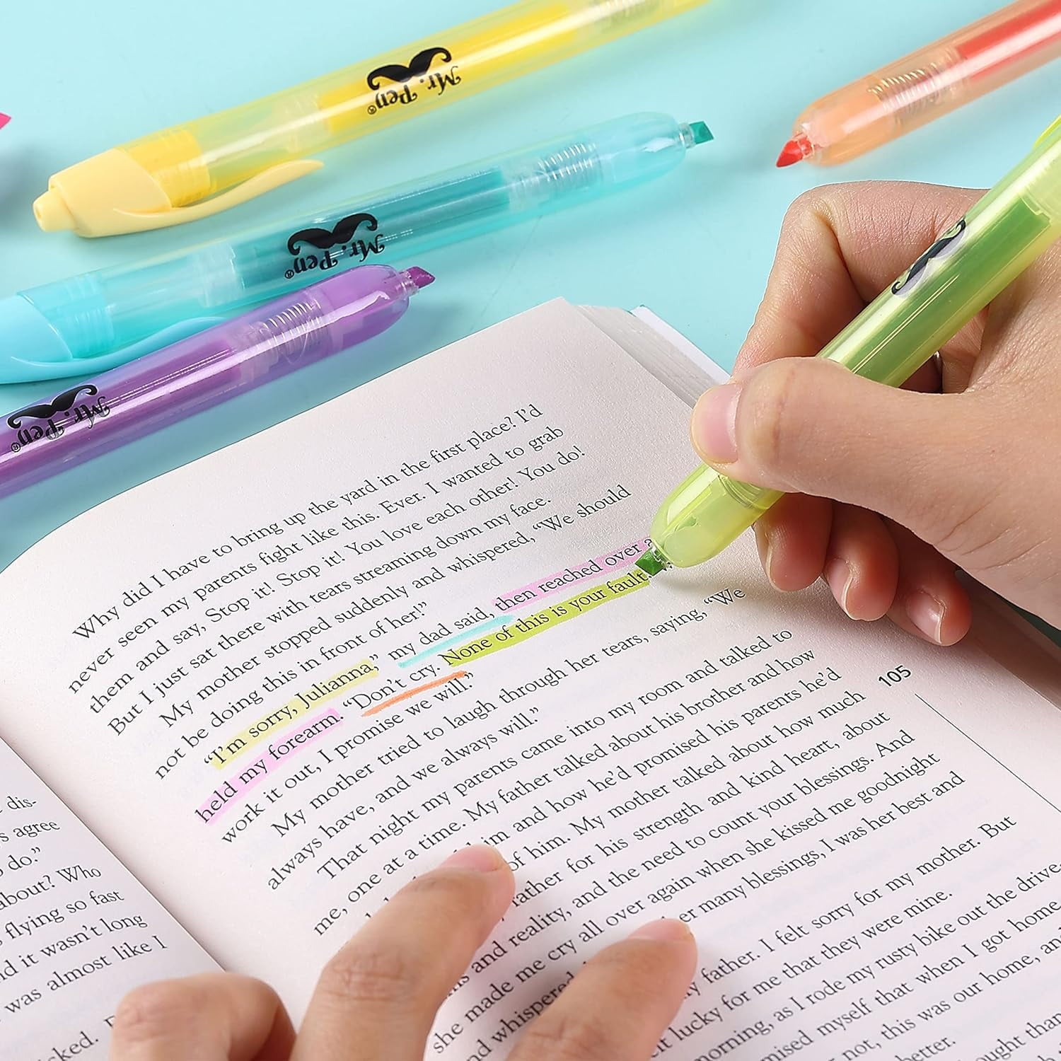 Mr. Pen- Retractable Highlighters, 6 Pack, Pastel Colors, Chisel Tip, No Smear Click Highlighter, Bible Journaling Highlighter, Highlighter Markers Retractable, Highlighter Pens, Mild Highlighters