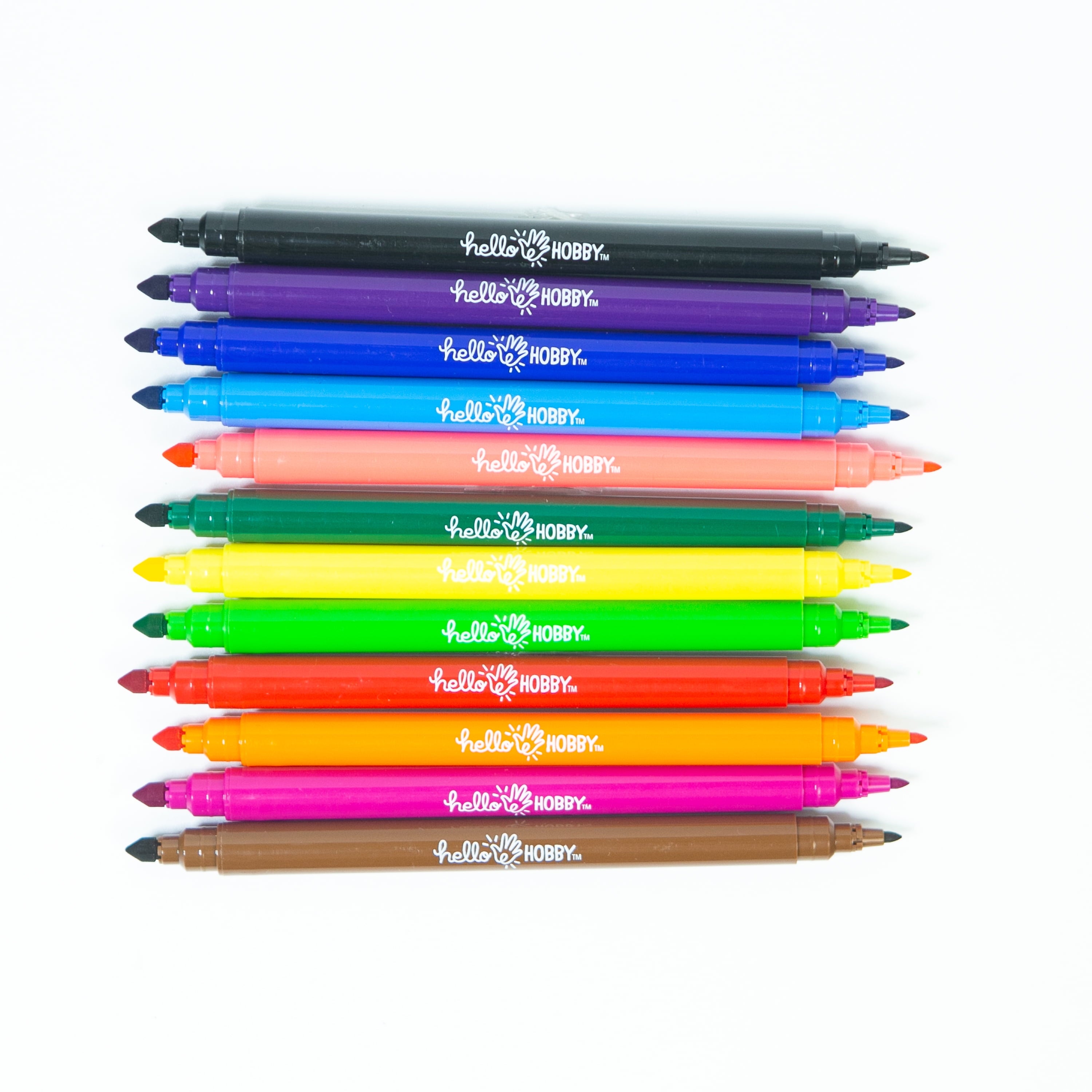 Hello Hobby Washable Dual Tip Markers, Brush and Fine Tips, Assorted Classic Colors, 12 Count