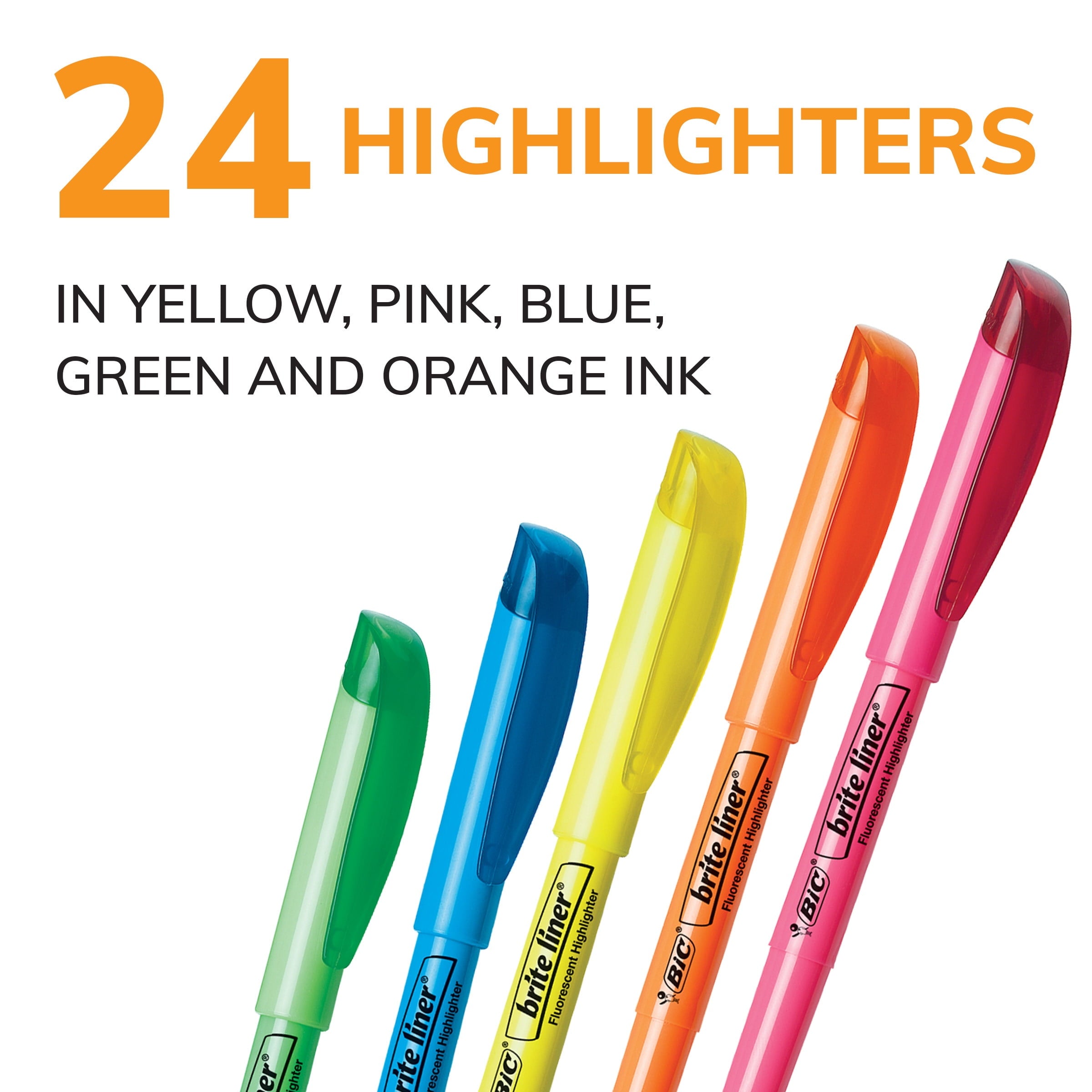 BIC Brite Liner Highlighters, Chisel Tip, 24-Count Pack of Assorted Colors