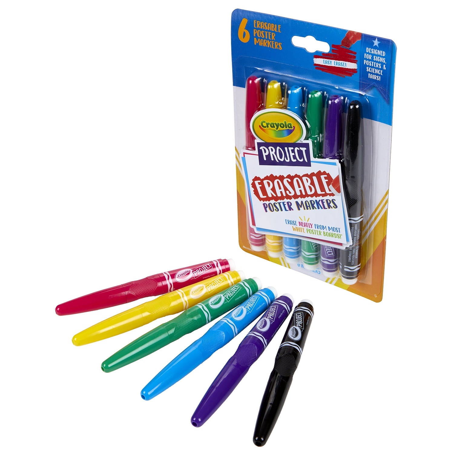 Crayola Erasable Poster Markers, Poster Board Markers, 6 Ct, School Supplies for Teens, Arts & Crafts Supplies, Gift