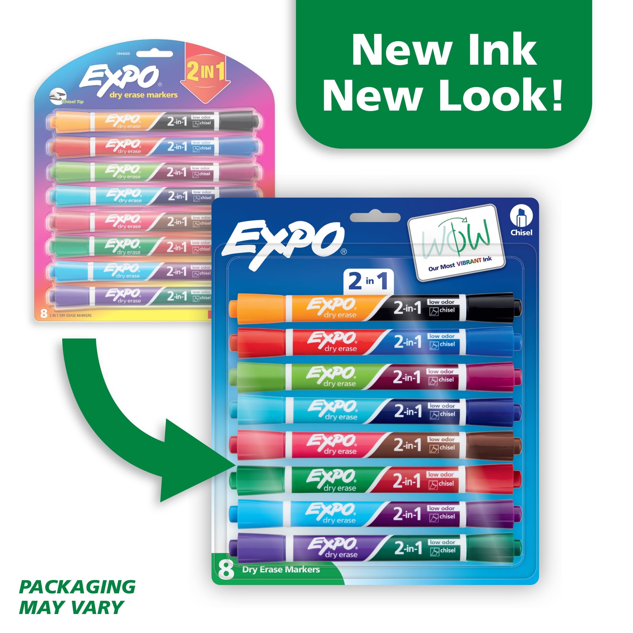 EXPO 2-in-1 Dry Erase Markers, Dual-Ended Markers, Assorted Colors, Chisel Tip, 8 Count