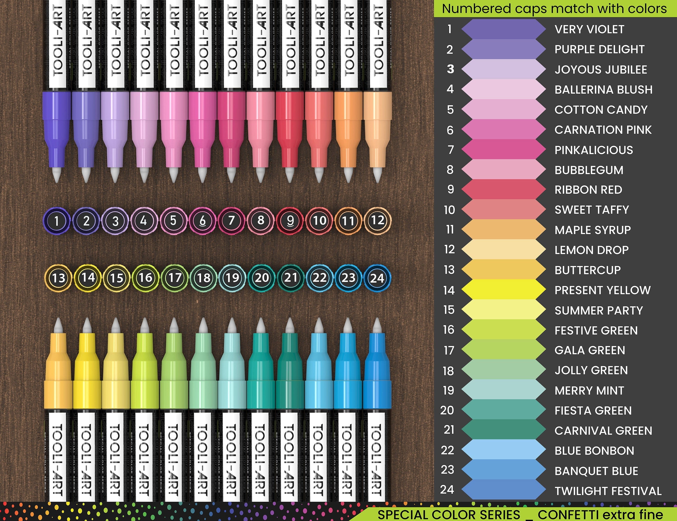 24 Confetti Colors Acrylic Paint Pens Markers Set 0.7mm Extra Fine Tip