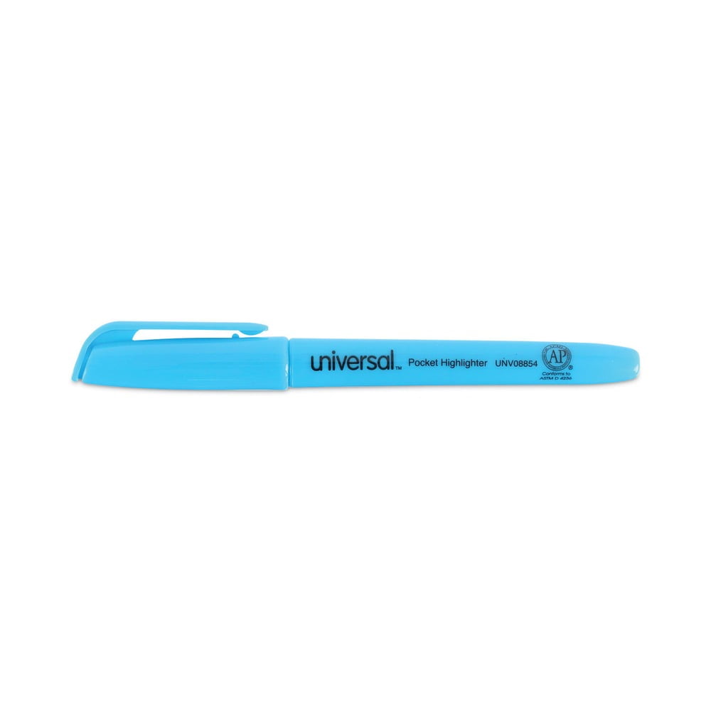 Universal Pocket Clip Highlighter, Chisel Tip, Fluorescent Blue Ink, Dozen -UNV08854