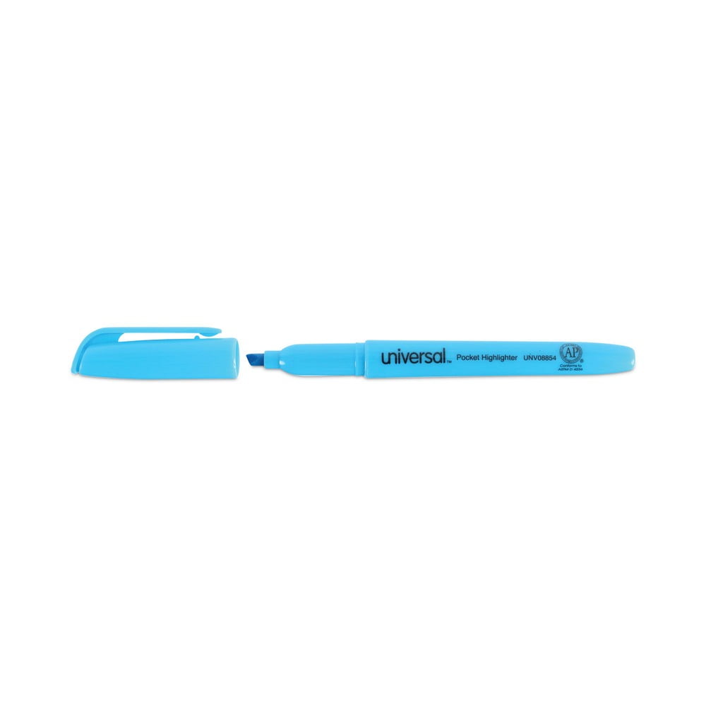 Universal Pocket Clip Highlighter, Chisel Tip, Fluorescent Blue Ink, Dozen -UNV08854